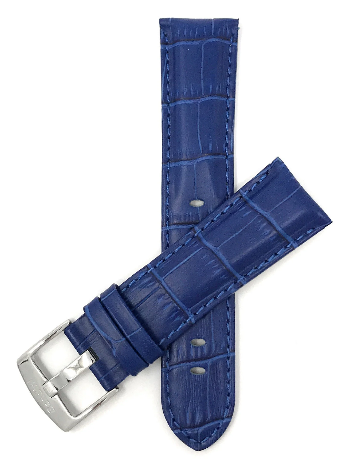 Bandini 24mm Blue Italian Leather Watch Band - Alligator Pattern - Semi-Padded 24mm / Blue / Silver Buckle | Dial