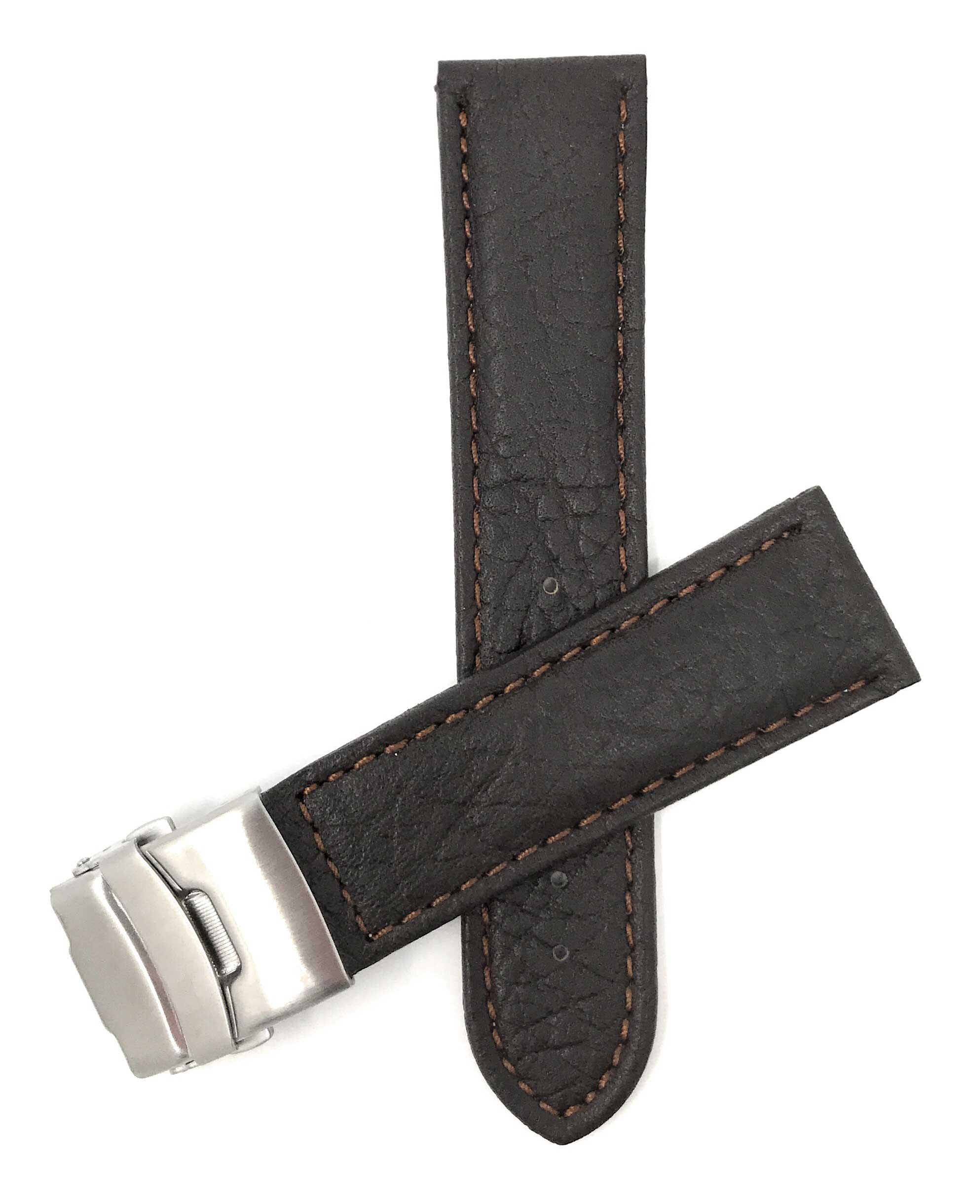 Bandini 24mm Brown Italian Leather Watch Band - Deployment - Semi-Padded 24mm / Brown / Silver Buckle | Dial