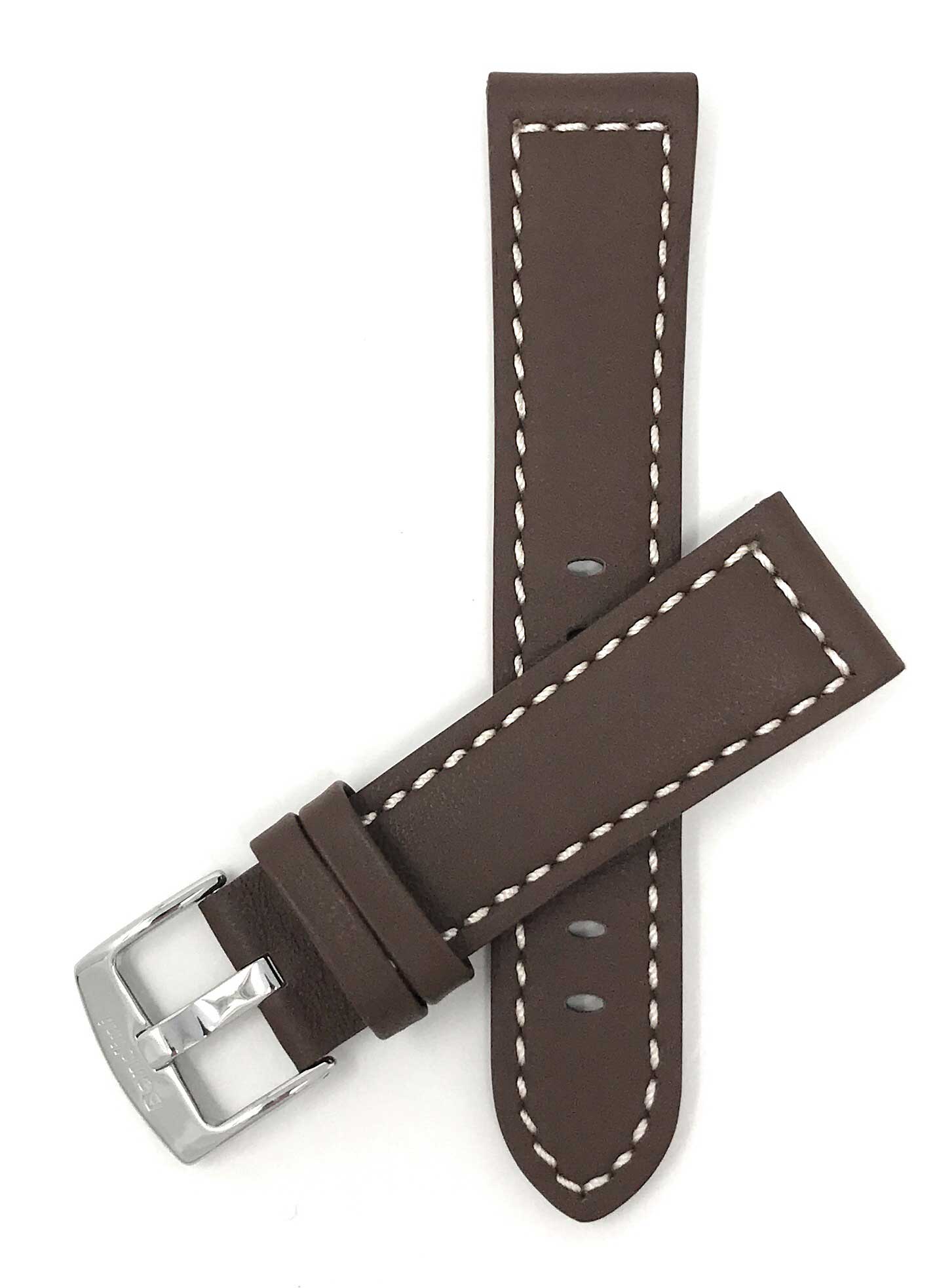 Bandini 24mm Brown Italian Leather Watch Band - Racer - White Stitch - Padded 24mm / Brown / Silver Buckle | Dial