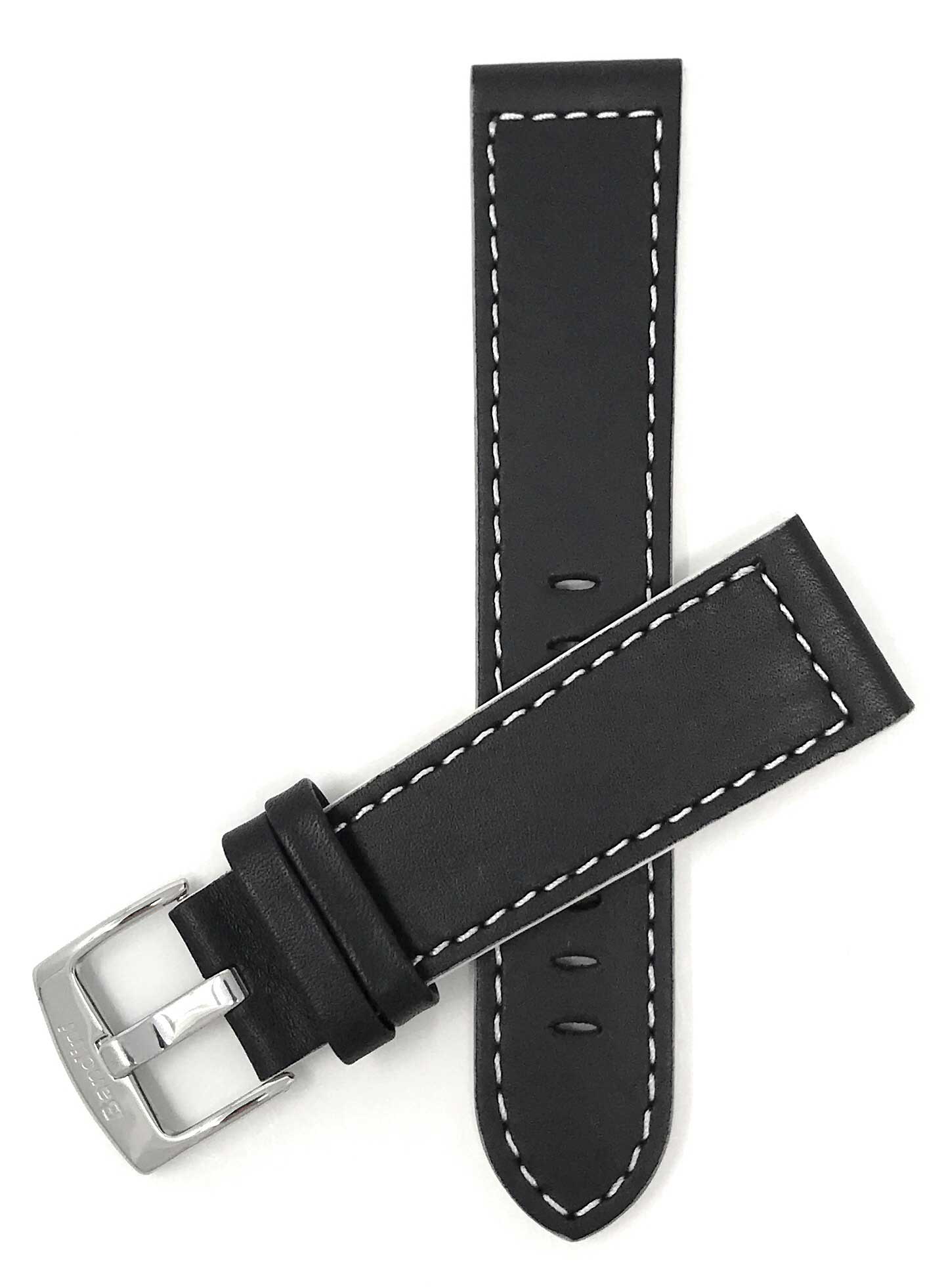 Bandini 24mm Extra long - Black / White Italian Leather Watch Band - Racer - Padded 24mm Extra long / Black / White / Silver Buckle | Dial