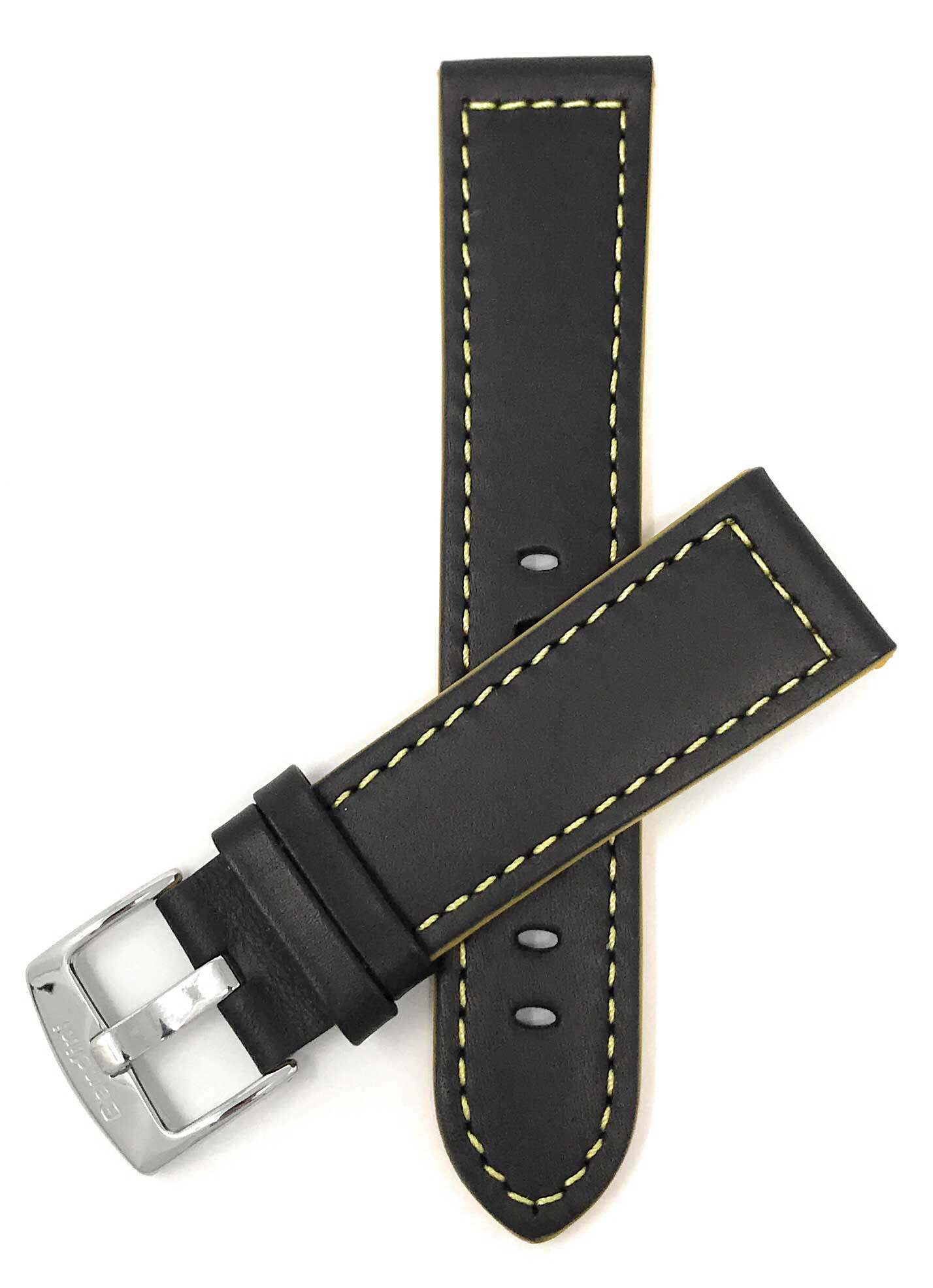 Bandini 24mm Extra long - Black / Yellow Italian Leather Watch Band - Racer - Padded 24mm Extra long / Black / Yellow / Silver Buckle | Dial