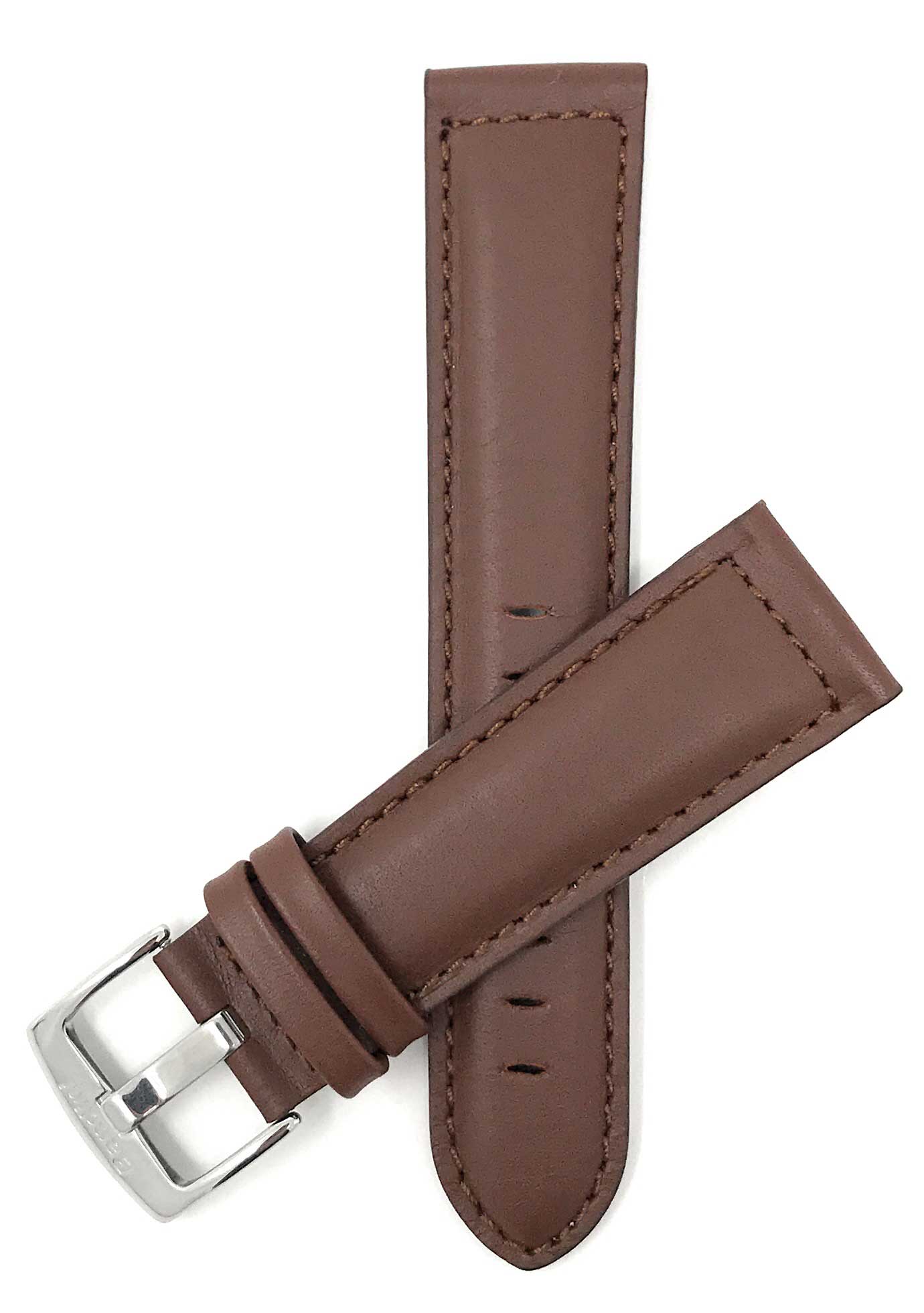 Bandini 24mm Extra long - Light Brown Leather Watch Band - Classic - Padded 24mm Extra long / Light Brown / Silver Buckle | Dial