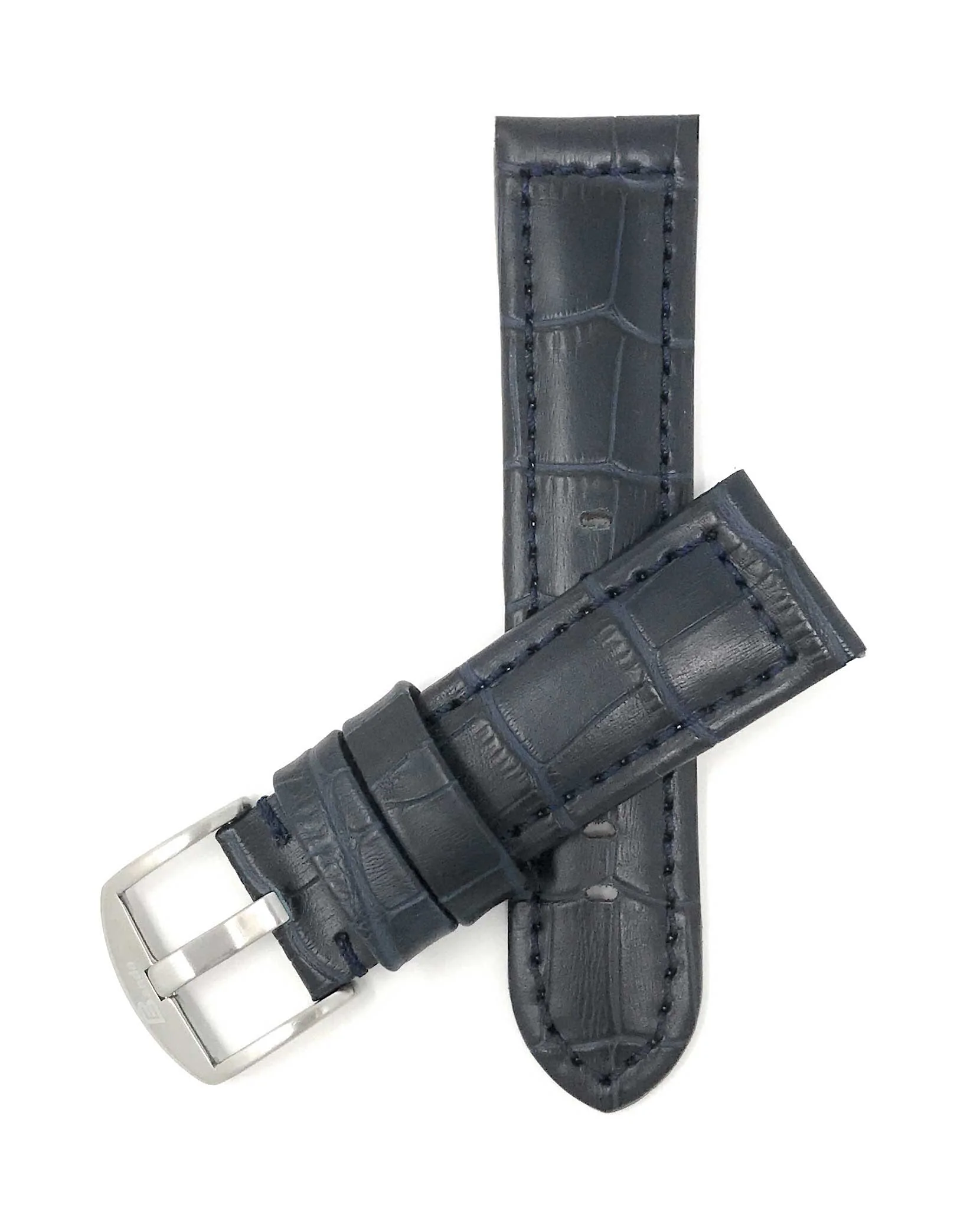 Bandini 24mm Marine Blue Italian Leather Watch Band - Alligator Pattern - Padded 24mm / Marine Blue / Silver Buckle | Dial