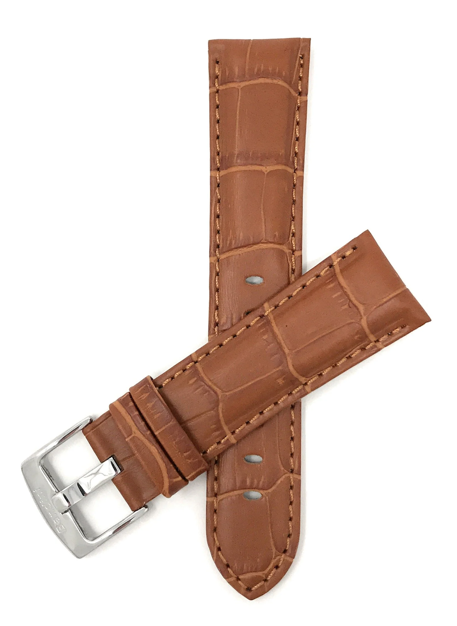 Bandini 24mm Tan Italian Leather Watch Band - Alligator Pattern - Semi-Padded 24mm / Tan / Silver Buckle | Dial