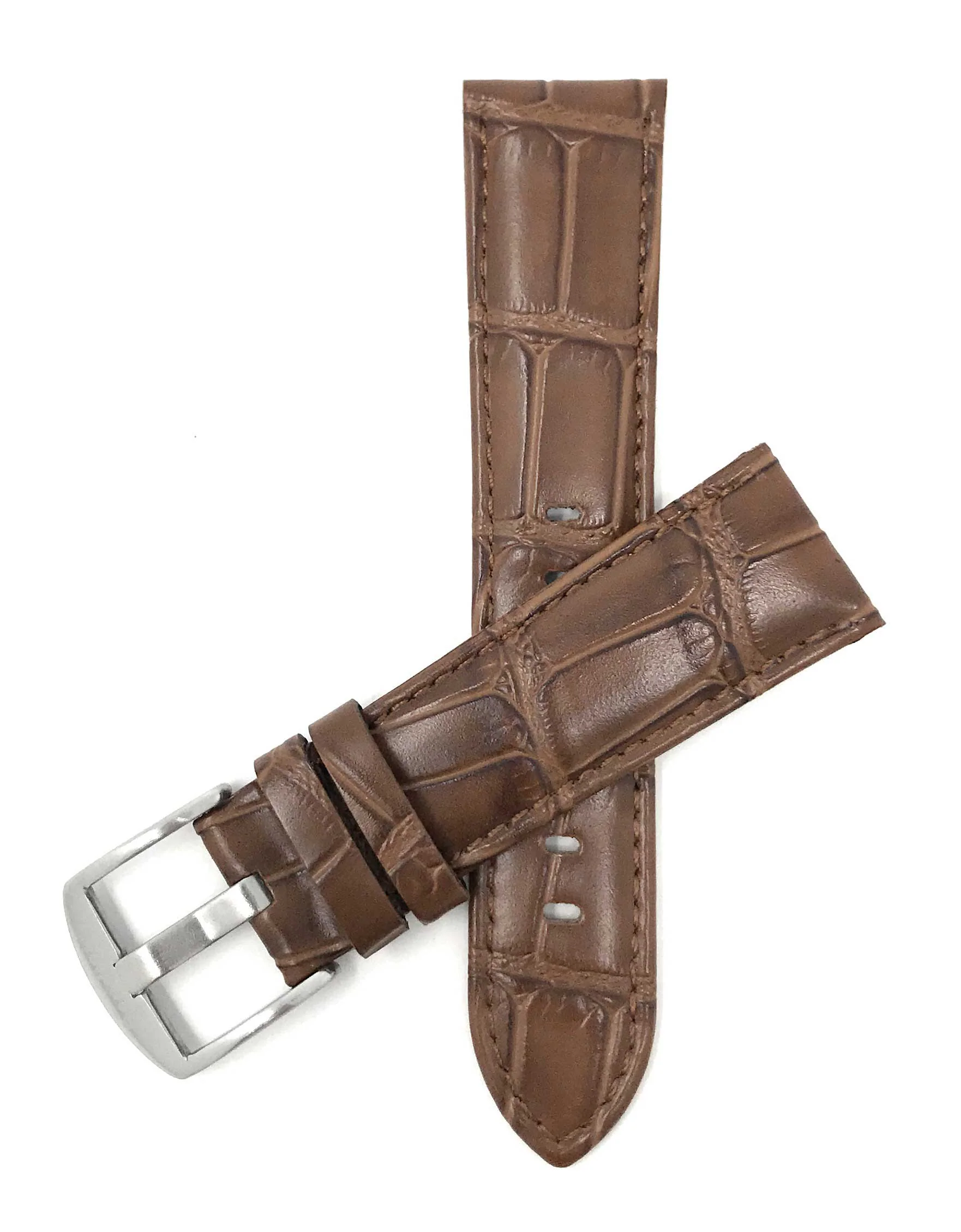 Bandini 24mm Tan Italian Leather Watch Band - Crocodile Pattern - Semi-Padded 24mm / Tan / Silver Buckle | Dial