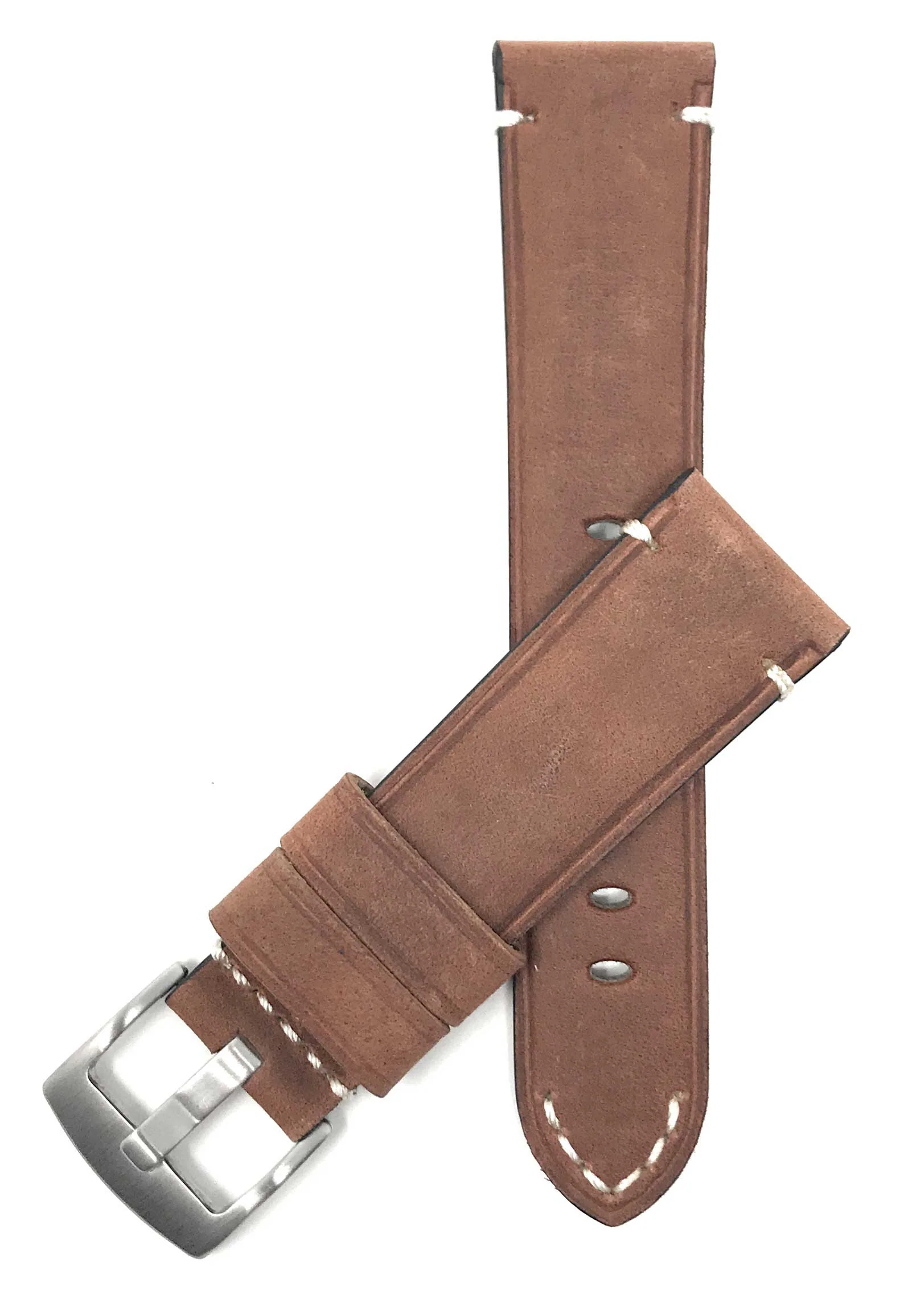 Bandini 24mm Tan Italian Leather Watch Band - Distressed - Padded 24mm / Tan / Silver Buckle | Dial