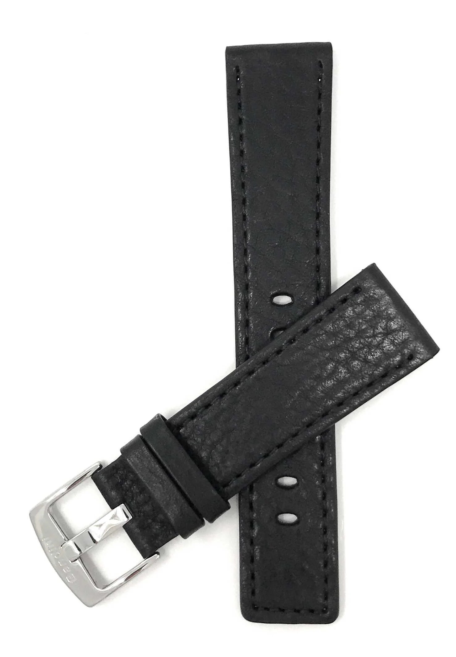 Bandini 26mm Black Italian Leather Watch Band - Classic - Semi-Padded 26mm / Black / Silver Buckle | Dial
