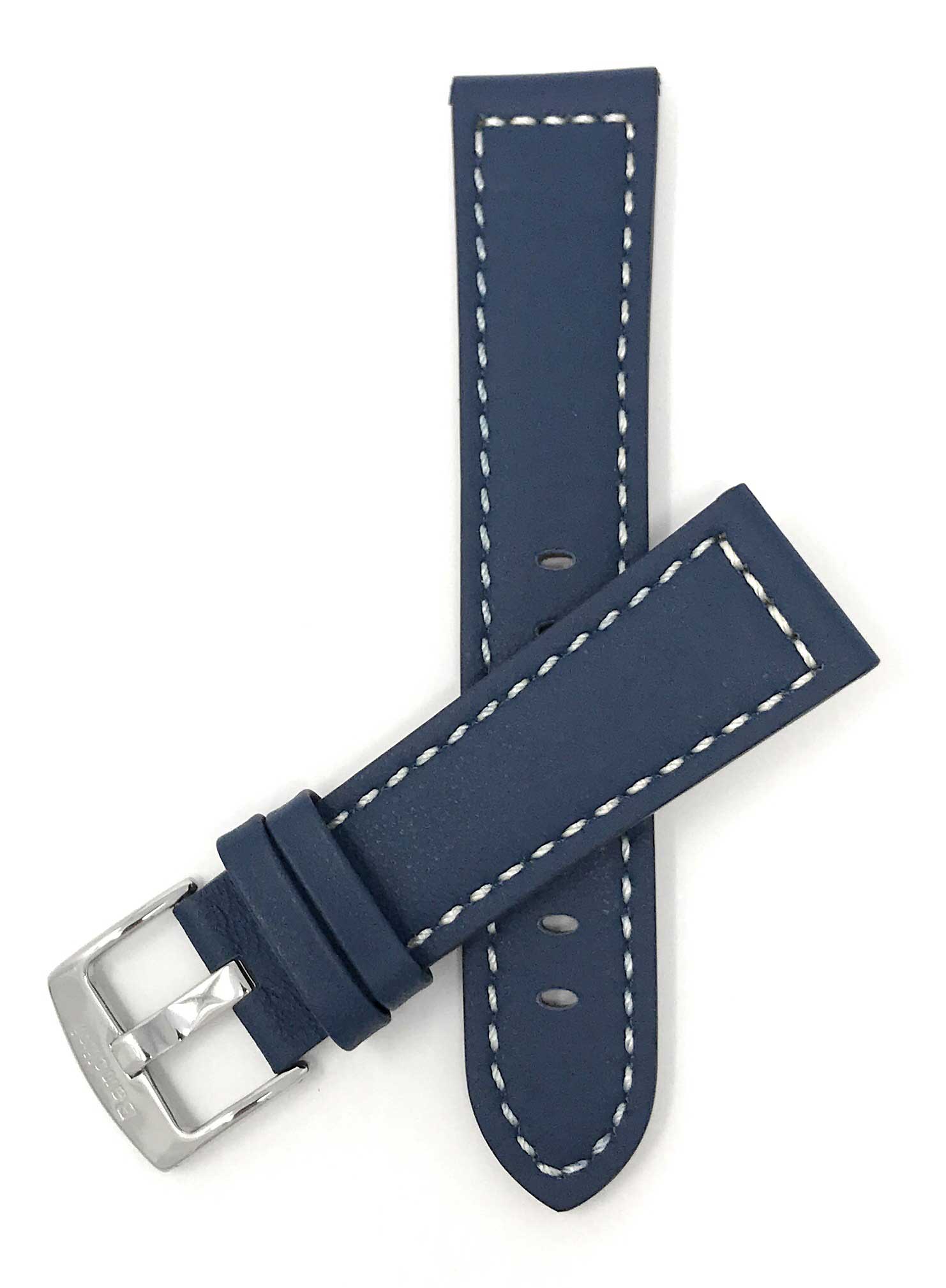 Bandini 26mm Blue Italian Leather Watch Band - Racer - White Stitch - Padded 26mm / Blue / Silver Buckle | Dial