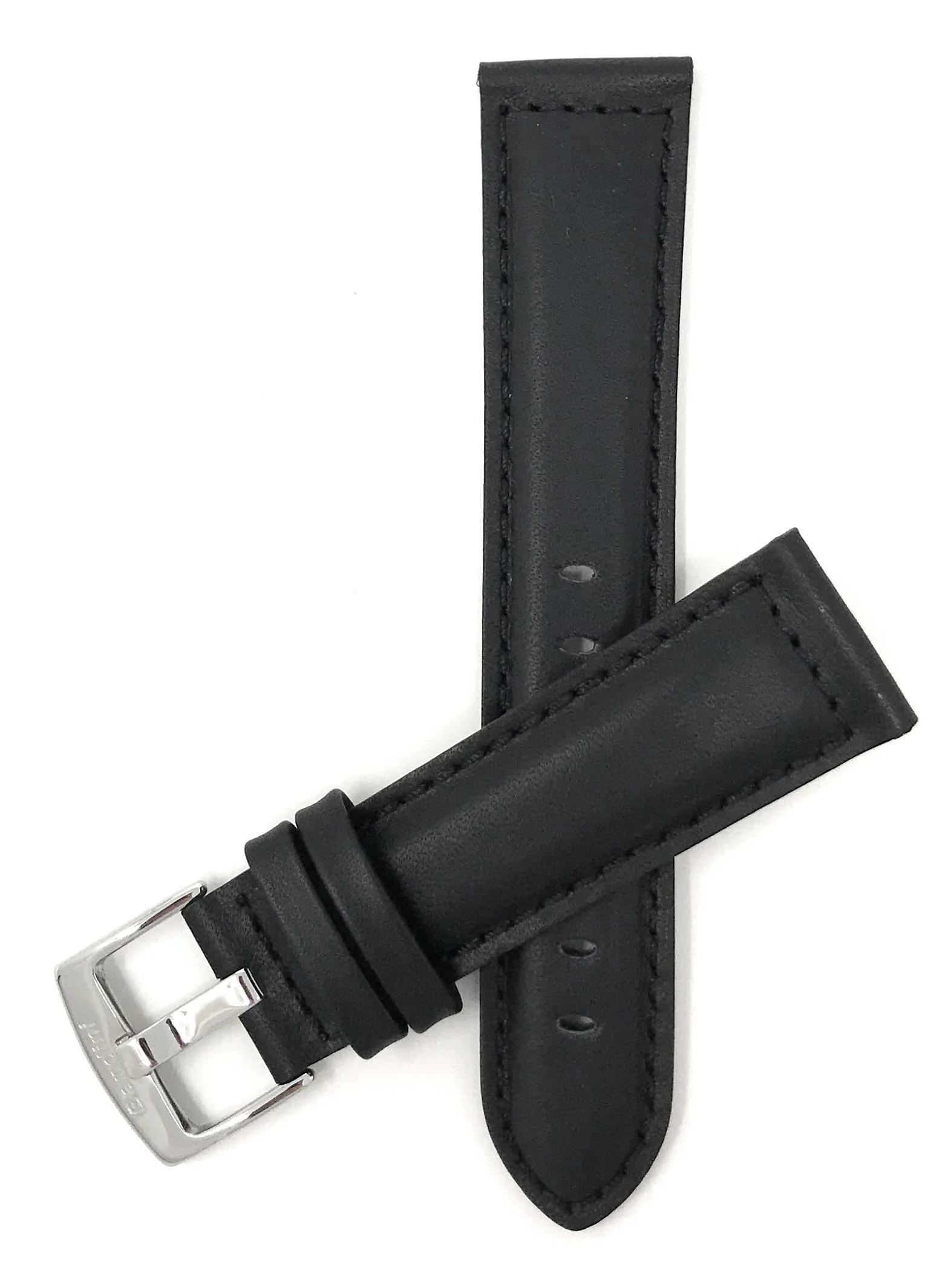 Bandini 26mm Extra long - Black Italian Leather Watch Band - Classic - Padded 26mm Extra long / Black / Silver Buckle | Dial