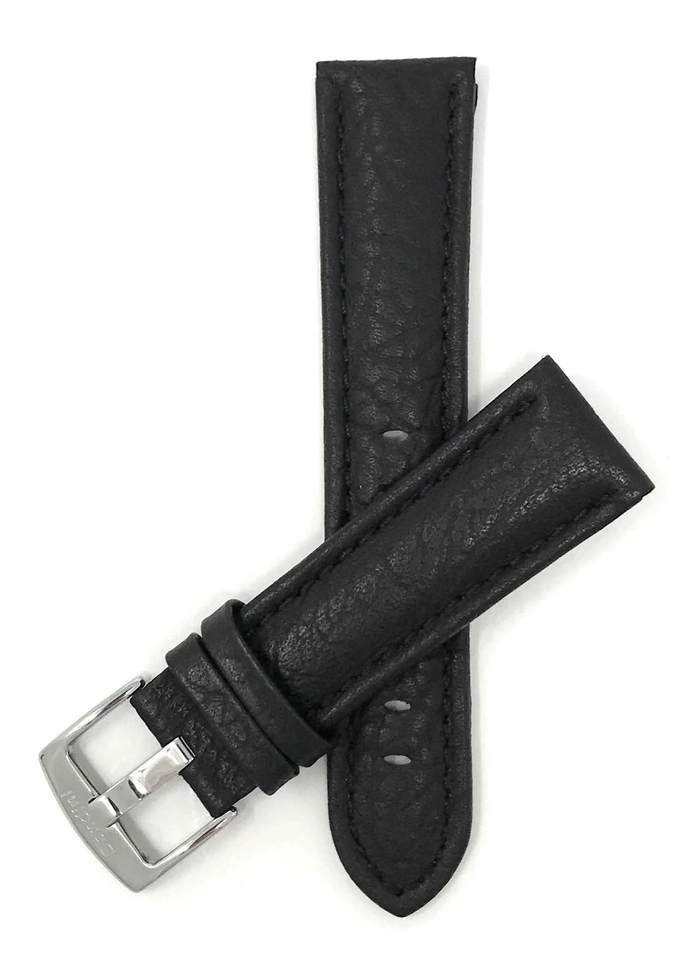 Bandini 28mm Extra long - Black Leather Watch Band - Buffalo Pattern - Padded 28mm Extra long / Black / Silver Buckle | Dial