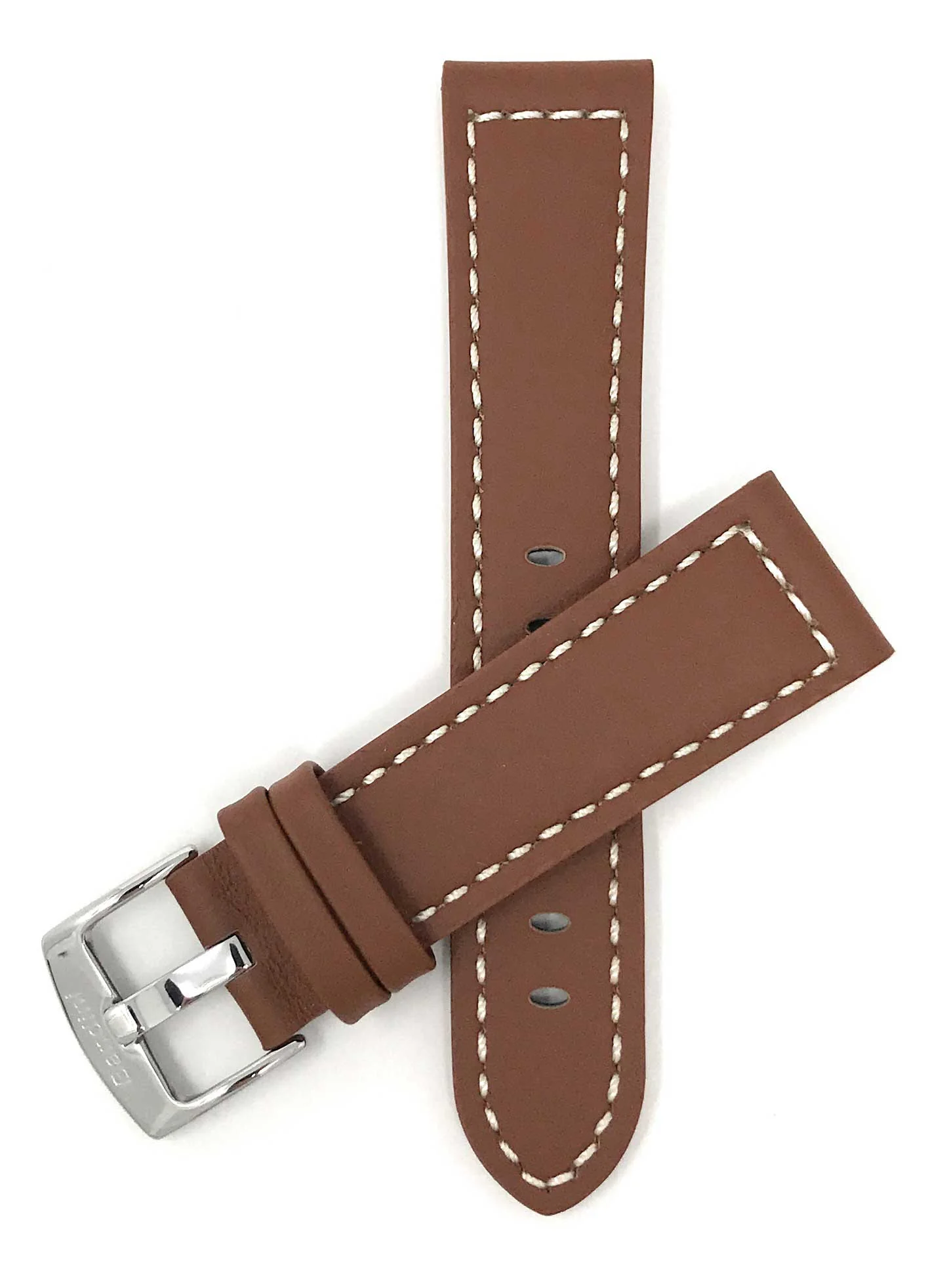 Bandini 28mm Tan Italian Leather Watch Band - Racer - White Stitch - Padded 28mm / Tan / Silver Buckle | Dial
