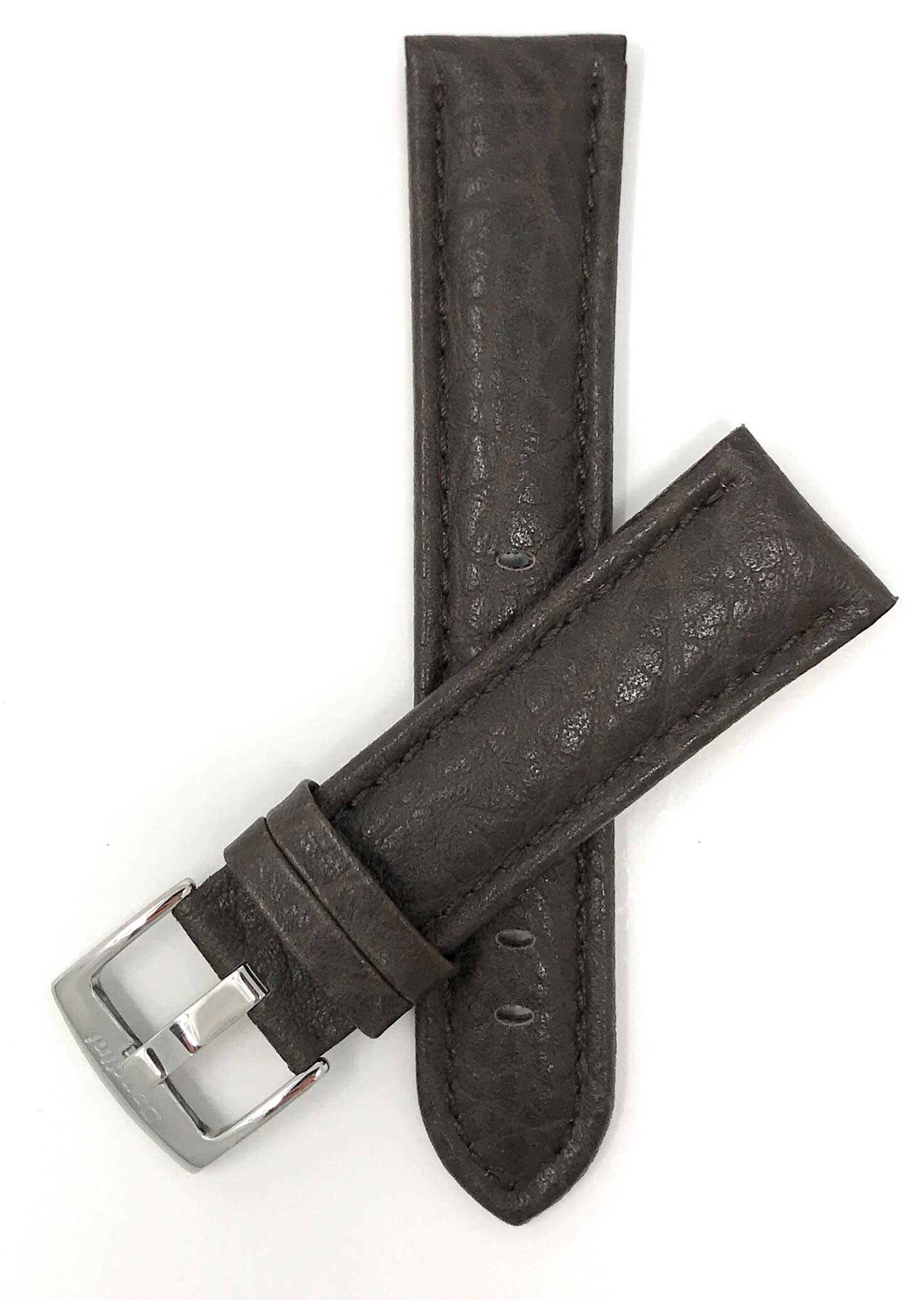 Bandini 30mm Extra long - Brown Leather Watch Band - Buffalo Pattern - Padded 30mm Extra long / Brown / Silver Buckle | Dial