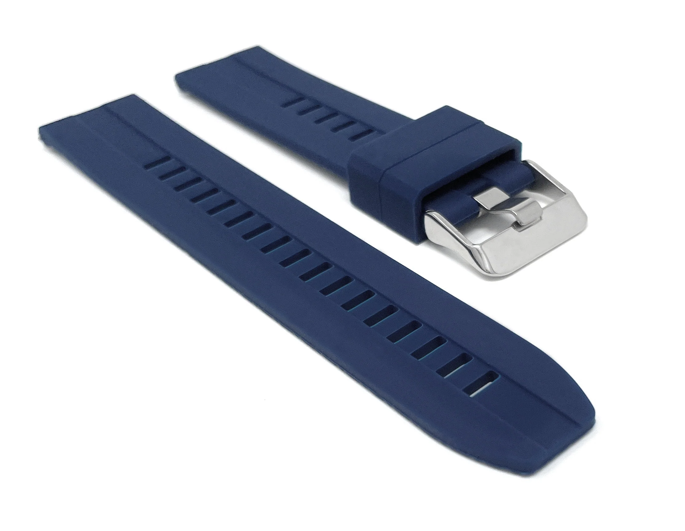 Bandini SIL.122 | Mens Quick Release Grooved Silicone Heavy Duty Sports Watch Band - 22mm / Blue 22mm / Blue |  Dial - Image 4