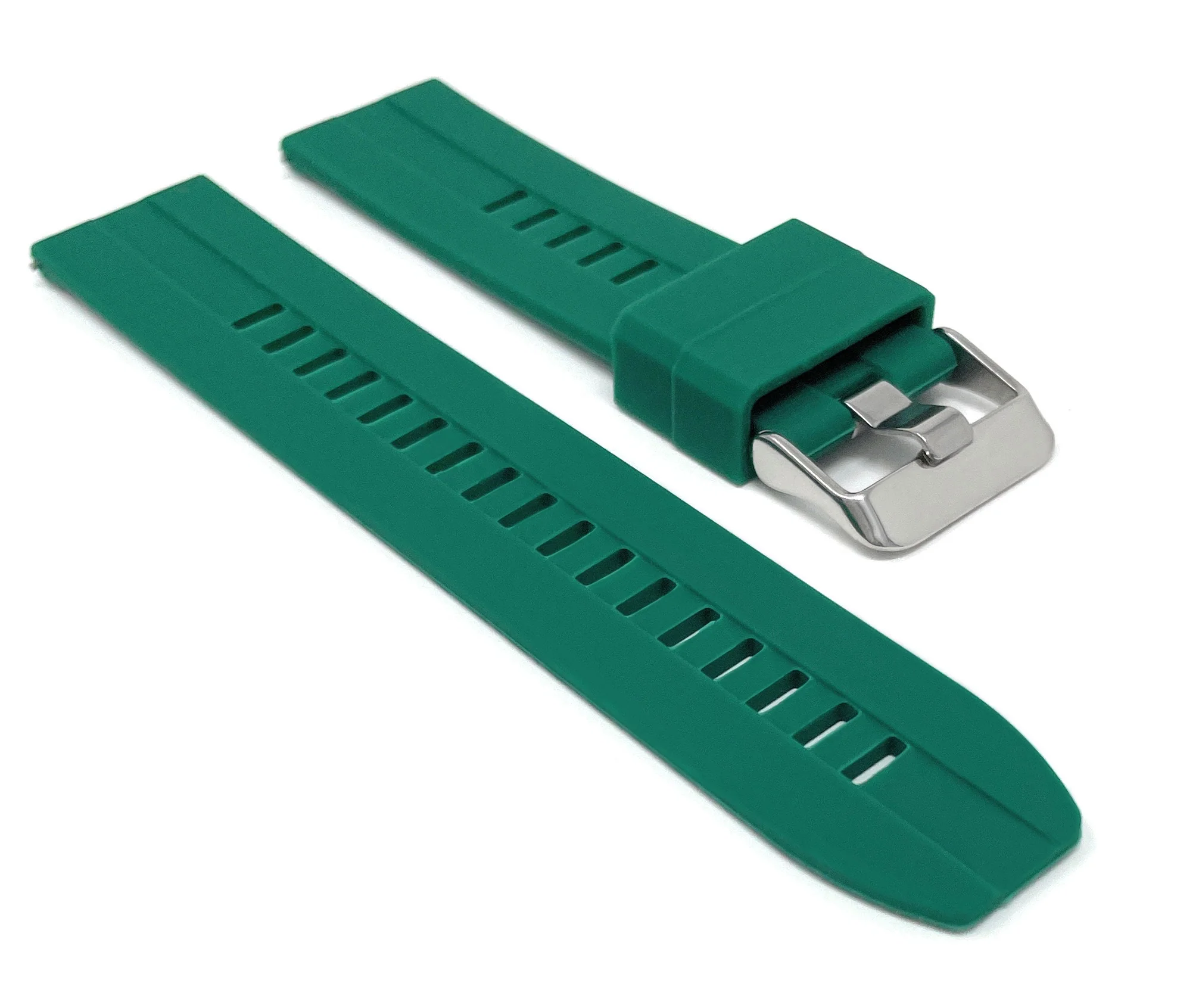 Bandini SIL.122 | Mens Quick Release Grooved Silicone Heavy Duty Sports Watch Band - 22mm / Green 22mm / Green |  Dial - Image 4