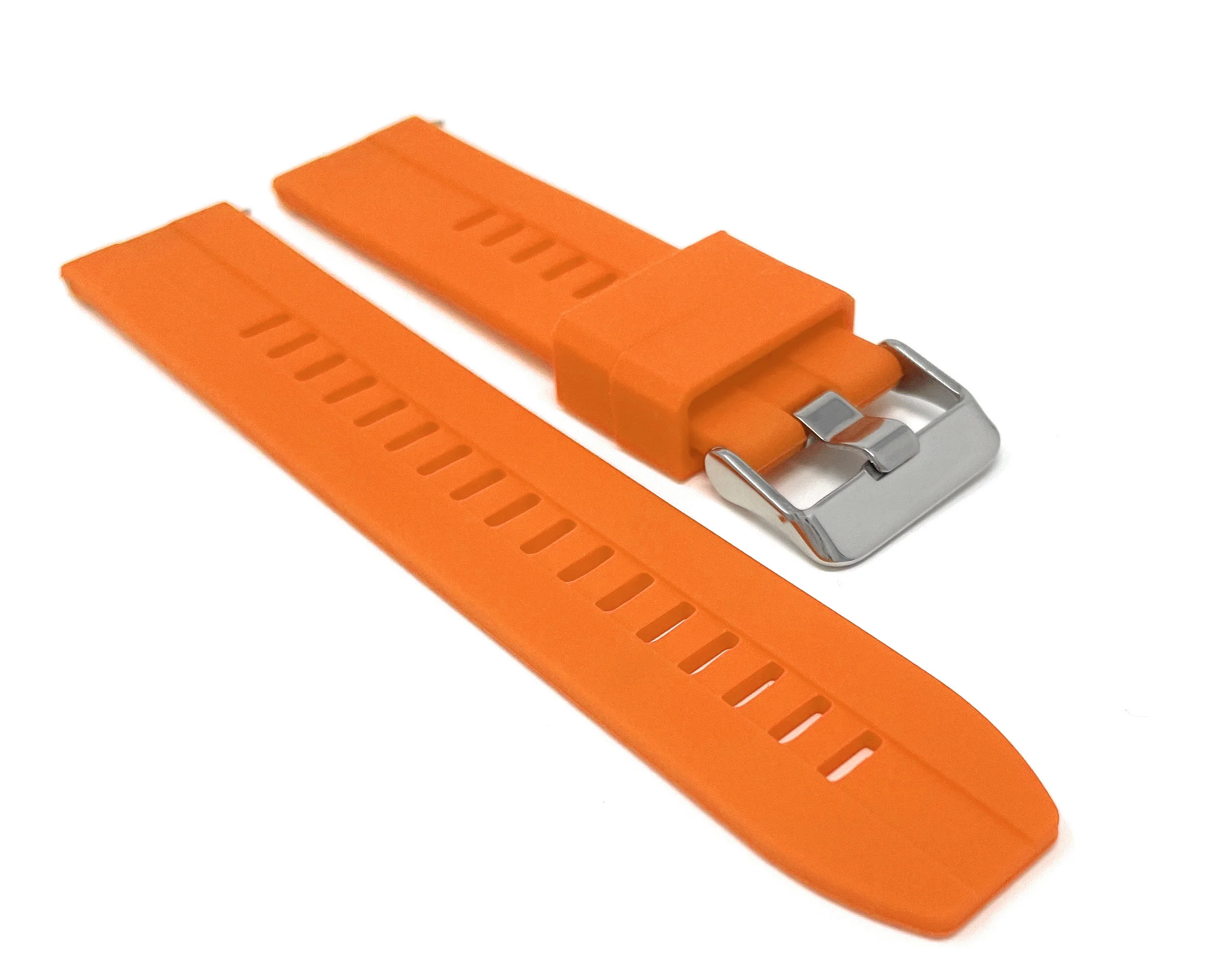 Bandini SIL.122 | Mens Quick Release Grooved Silicone Heavy Duty Sports Watch Band - 22mm / Orange 22mm / Orange |  Dial - Image 4