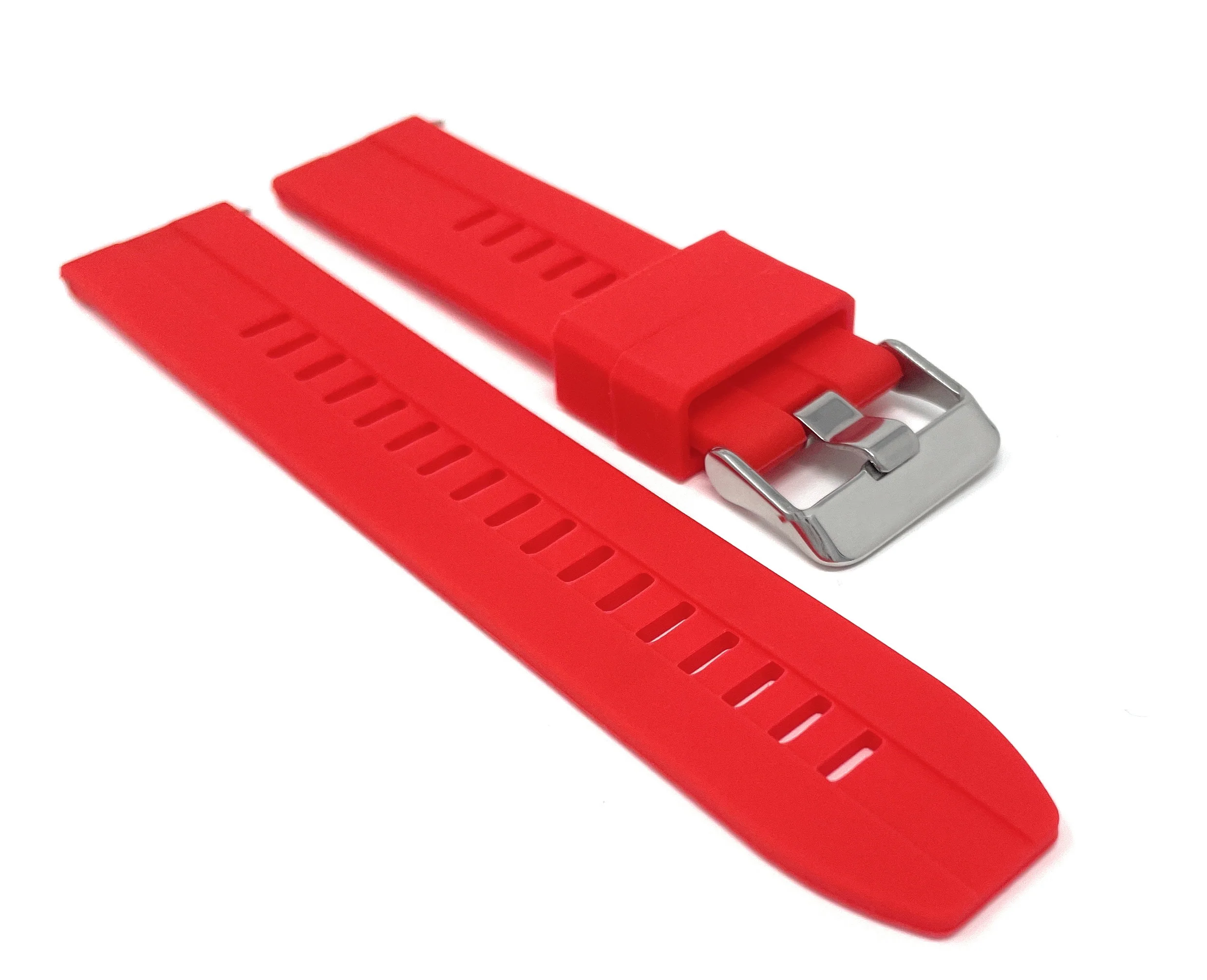 Bandini SIL.122 | Mens Quick Release Grooved Silicone Heavy Duty Sports Watch Band - 22mm / Red 22mm / Red |  Dial - Image 4