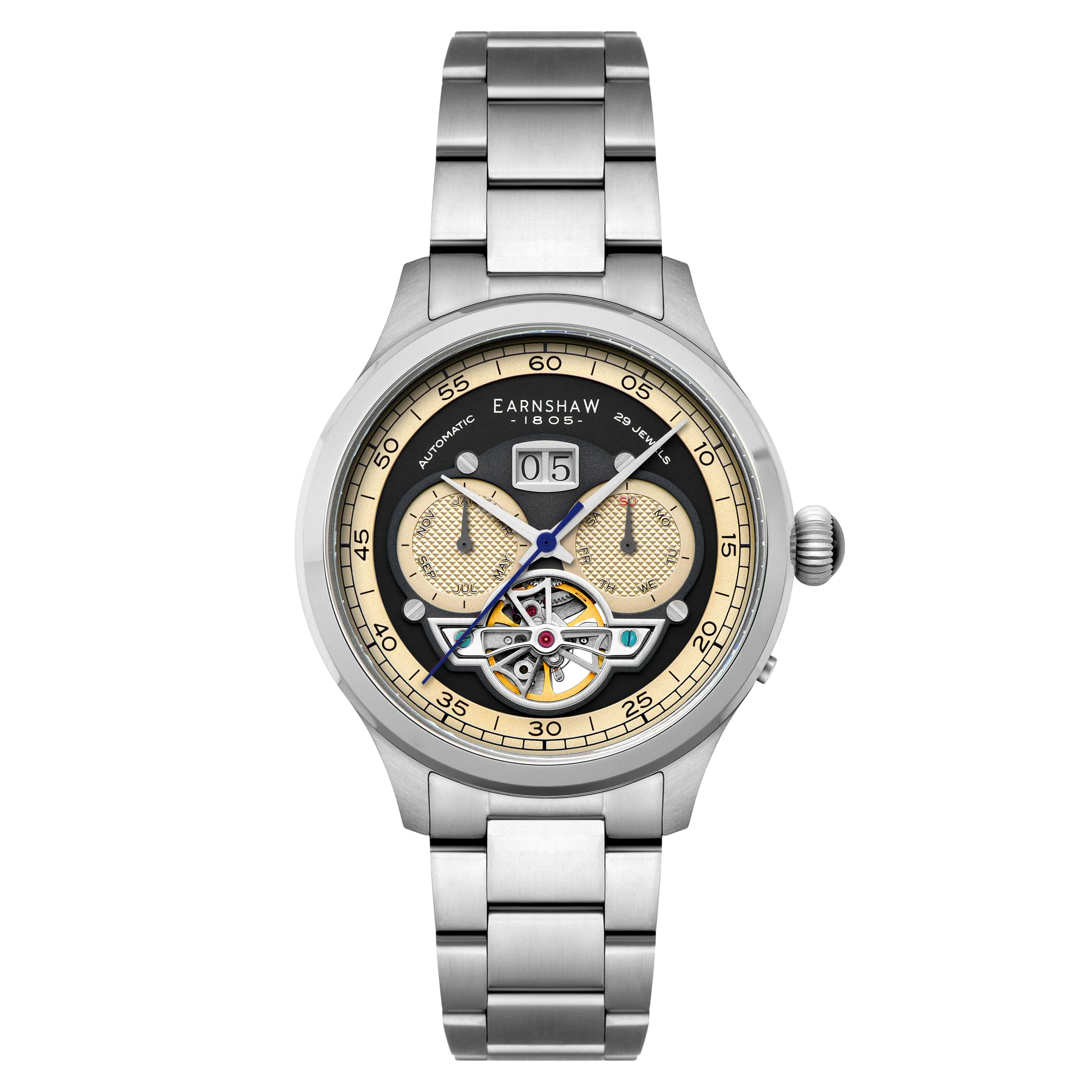 Baron Grand Date Calendar Open Heart Automatic Black / Stainless Steel | Black Dial