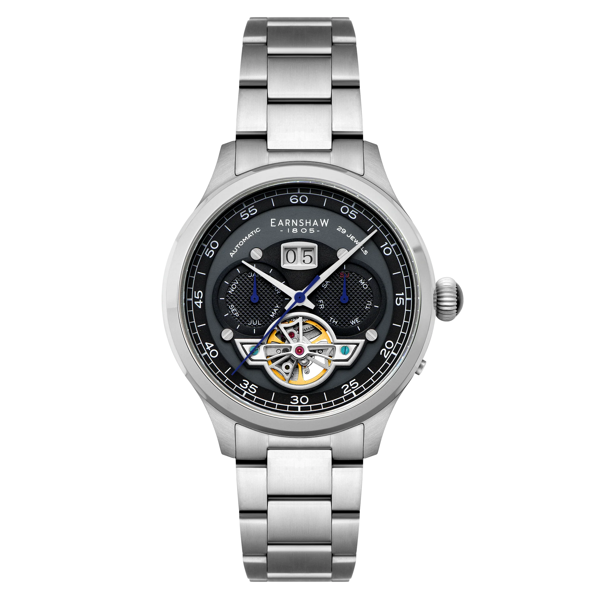 Baron Grand Date Calendar Open Heart Automatic Black / Stainless Steel Black Dial