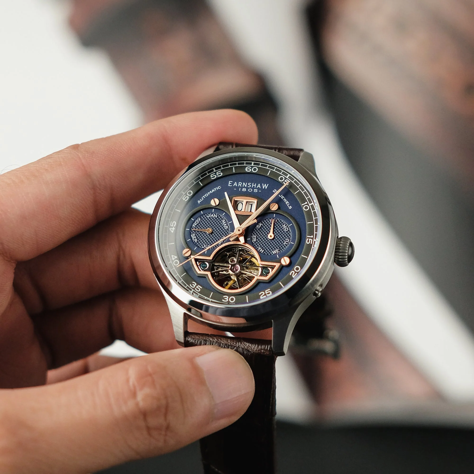 Baron Grand Date Calendar Open Heart Automatic Blue / Genuine Leather | Blue Dial - Image 2
