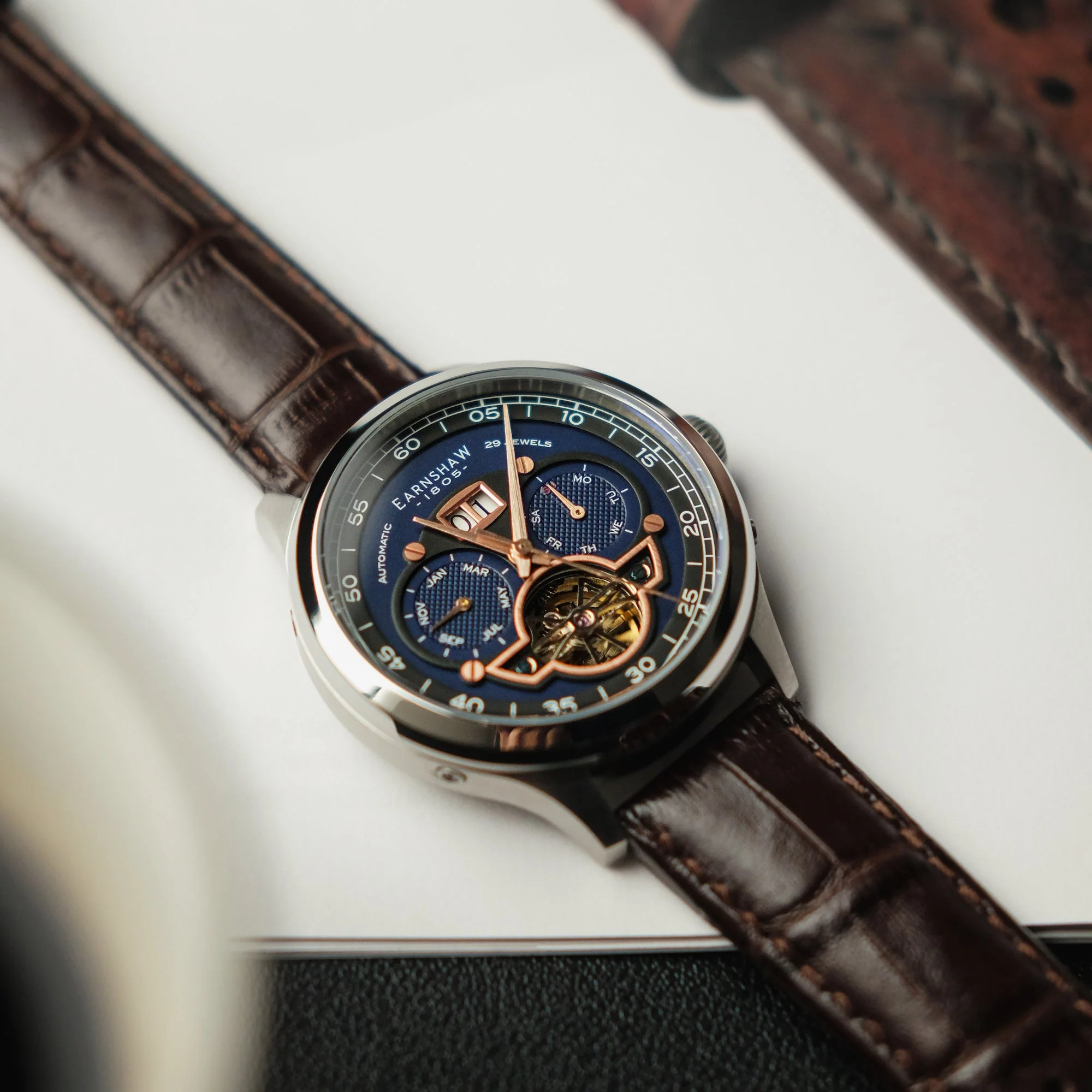 Baron Grand Date Calendar Open Heart Automatic Blue / Genuine Leather | Blue Dial - Image 3