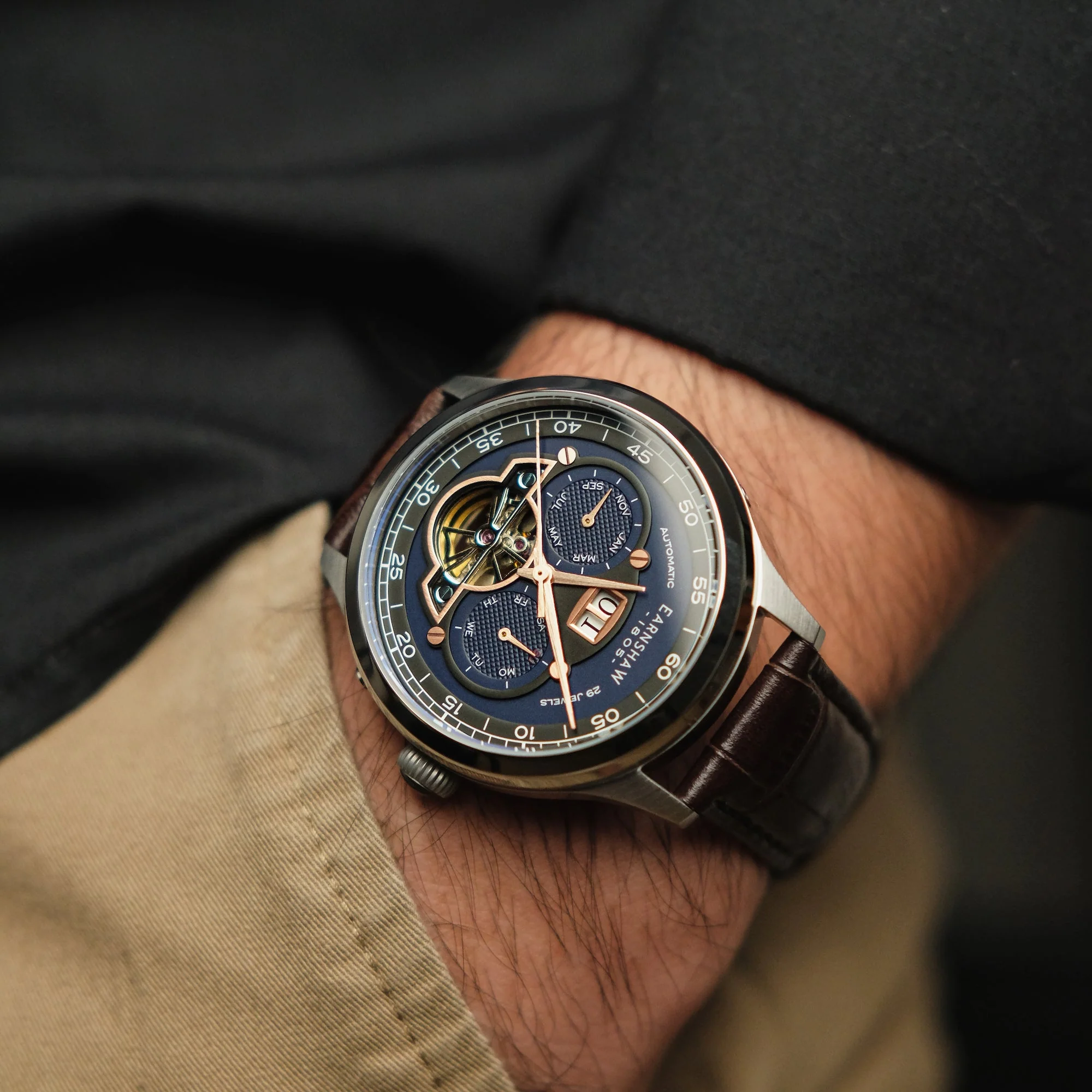 Baron Grand Date Calendar Open Heart Automatic Blue / Genuine Leather | Blue Dial - Image 4