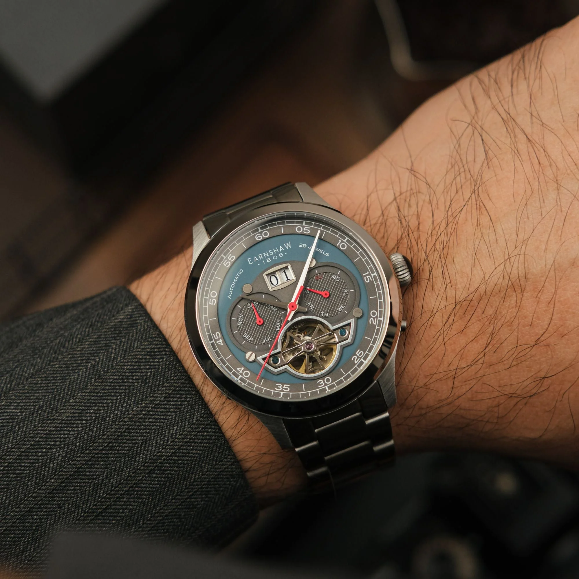 Baron Grand Date Calendar Open Heart Automatic Blue / Steel Stainless Steel | Blue Dial - Image 2