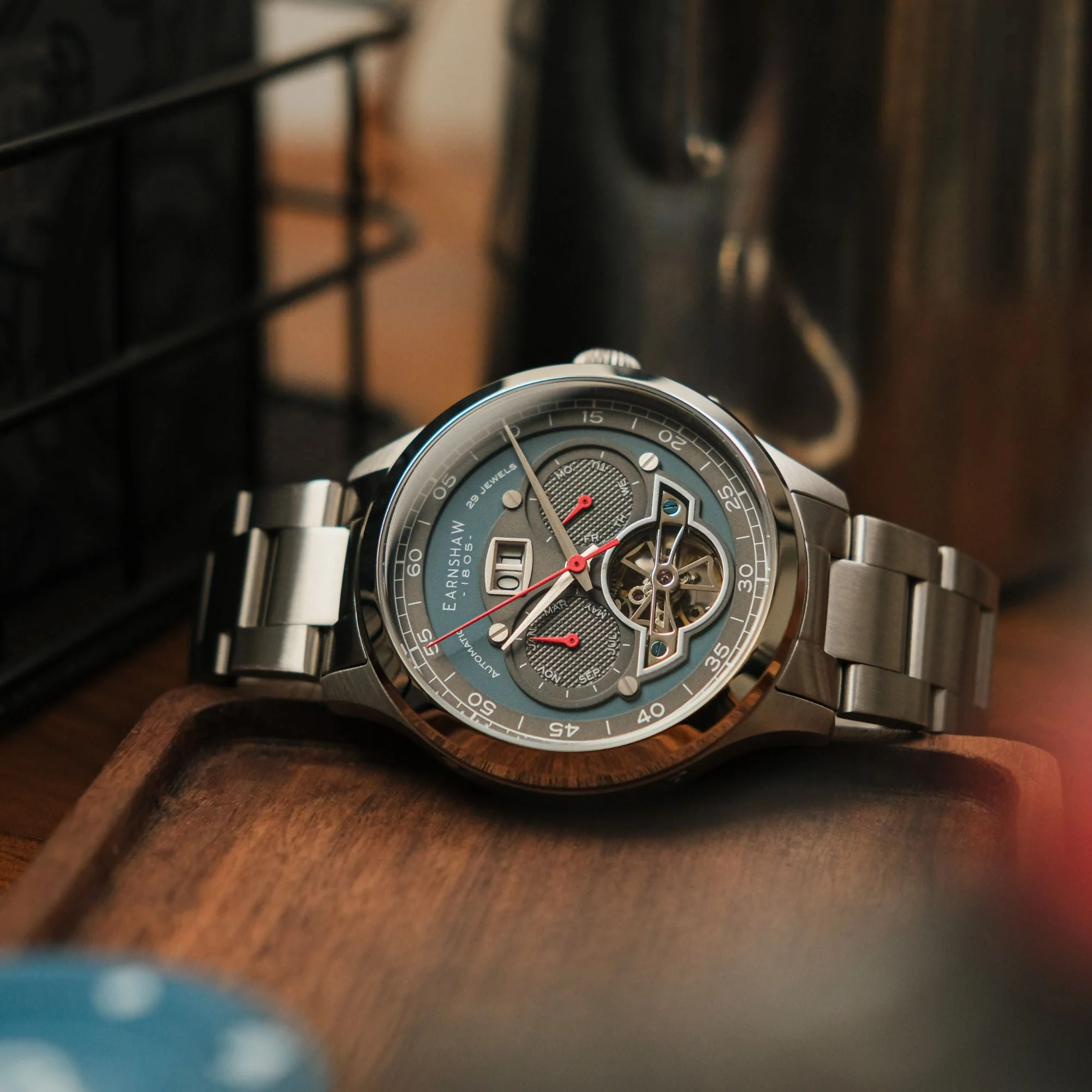 Baron Grand Date Calendar Open Heart Automatic Blue / Steel Stainless Steel | Blue Dial - Image 4