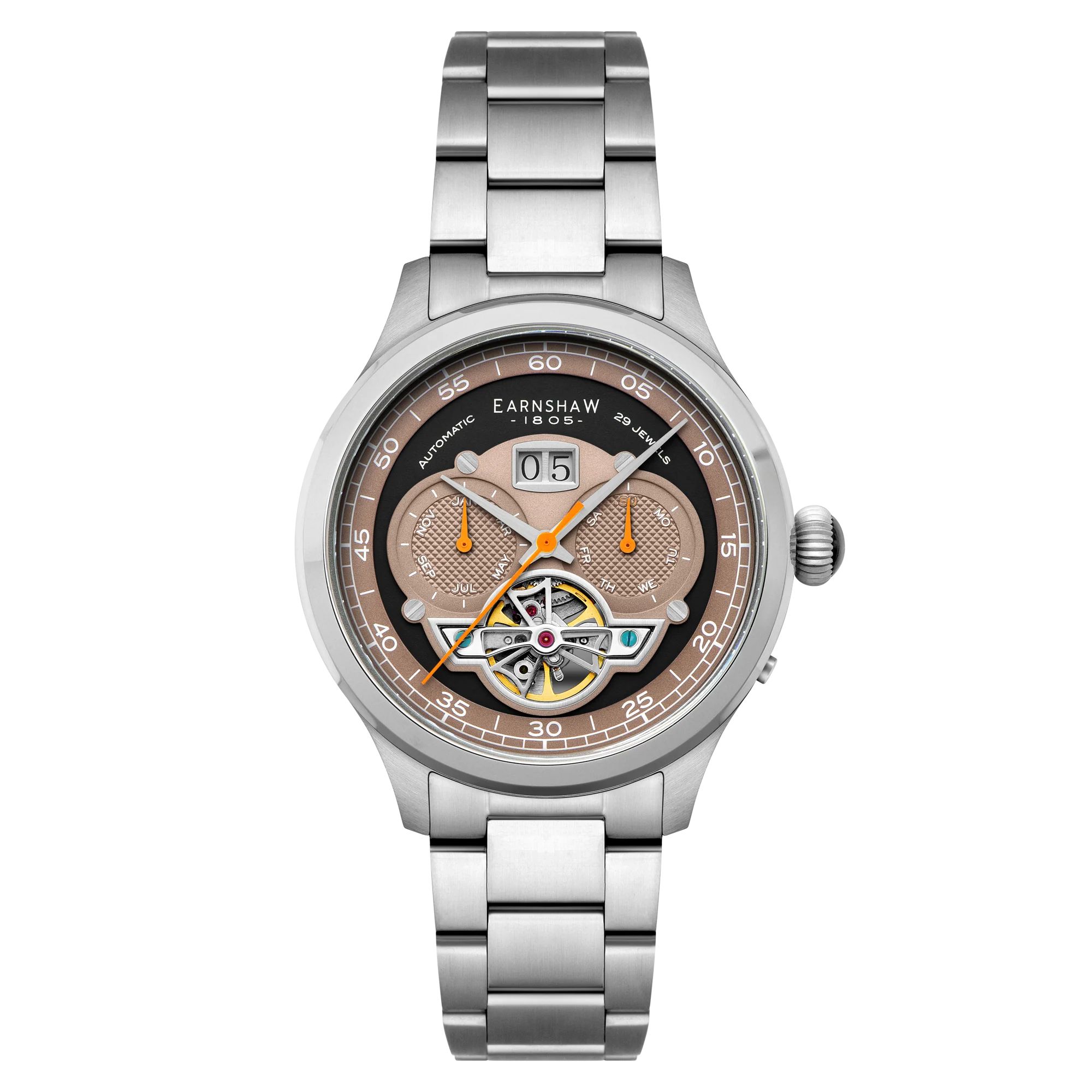 Baron Grand Date Calendar Open Heart Automatic Black / Steel Stainless Steel | Black Dial