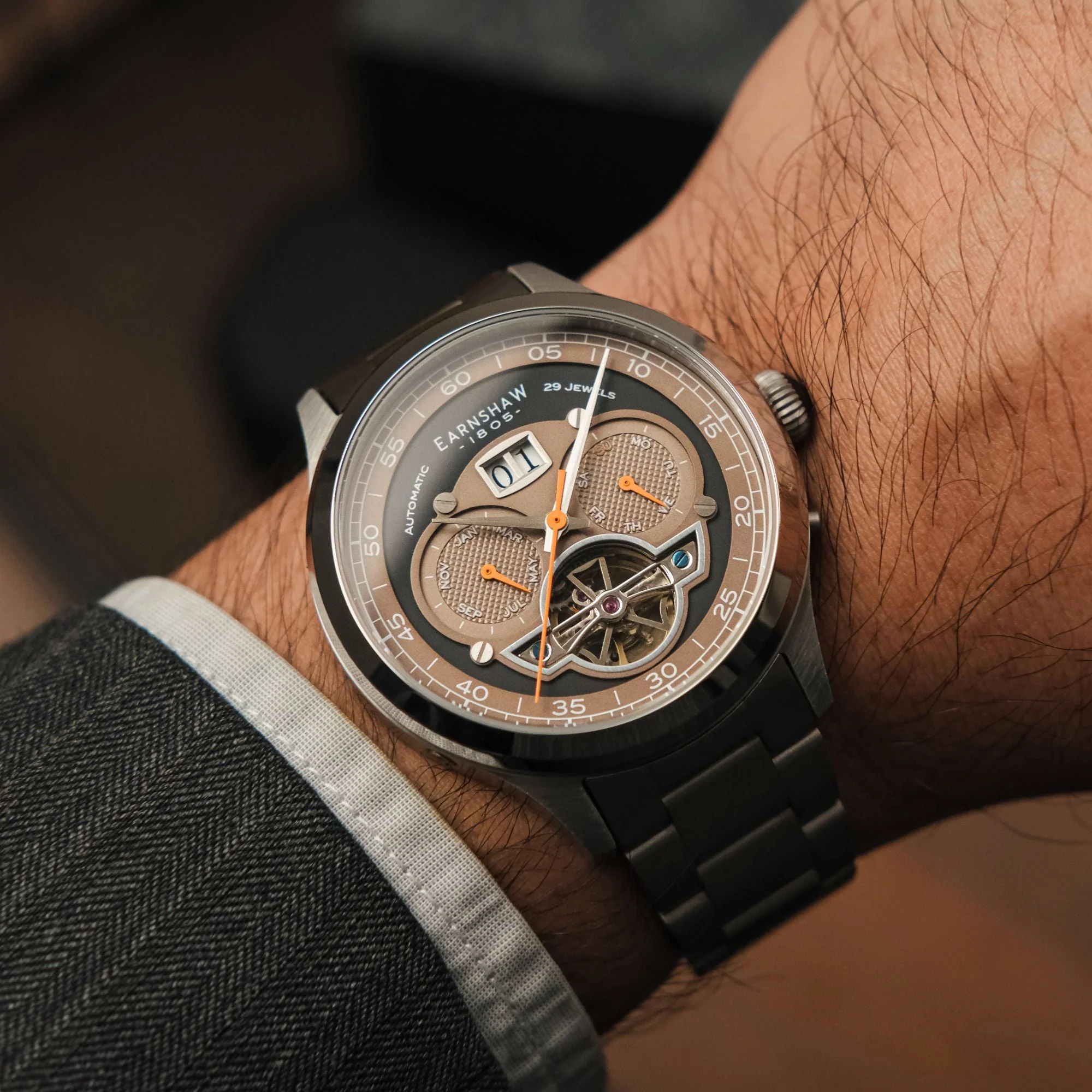 Baron Grand Date Calendar Open Heart Automatic Black / Steel Stainless Steel | Black Dial - Image 3