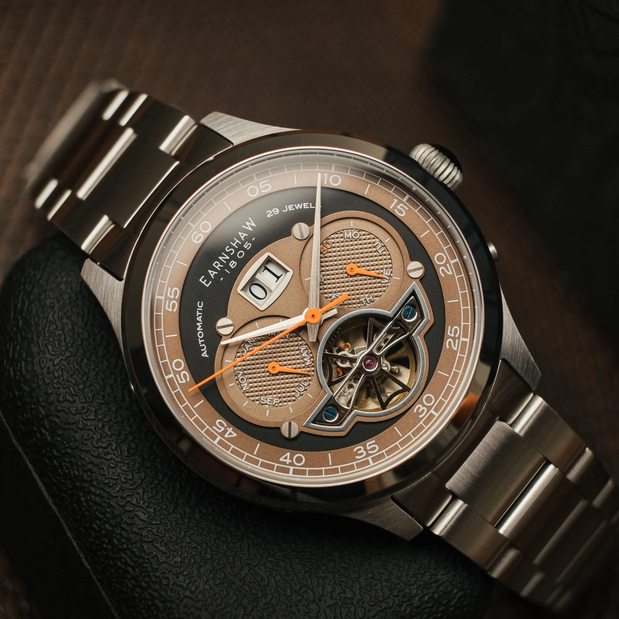 Baron Grand Date Calendar Open Heart Automatic Black / Steel Stainless Steel | Black Dial - Image 4