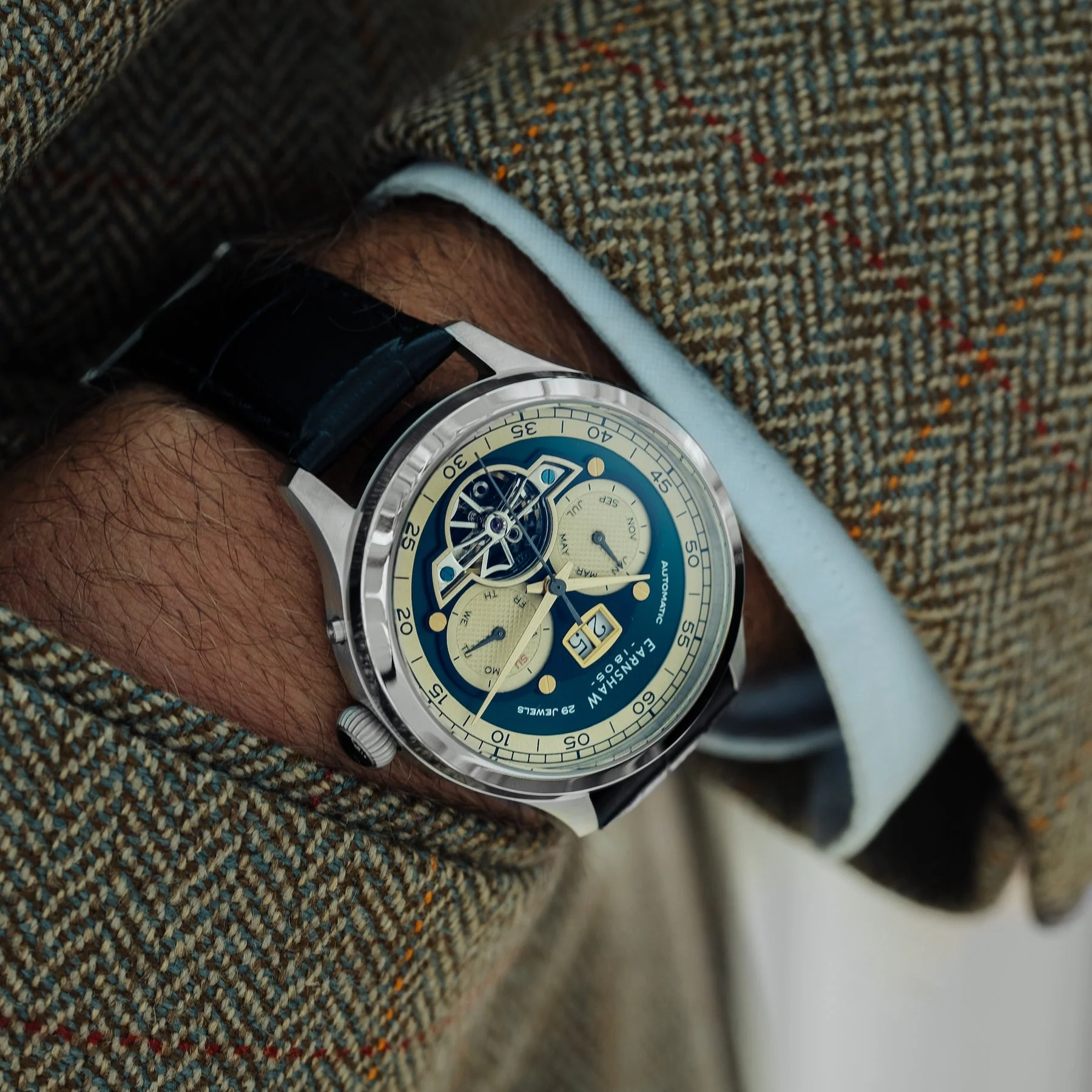 Baron Grand Date Calendar Open Heart Automatic Green / Leather | Green Dial - Image 4