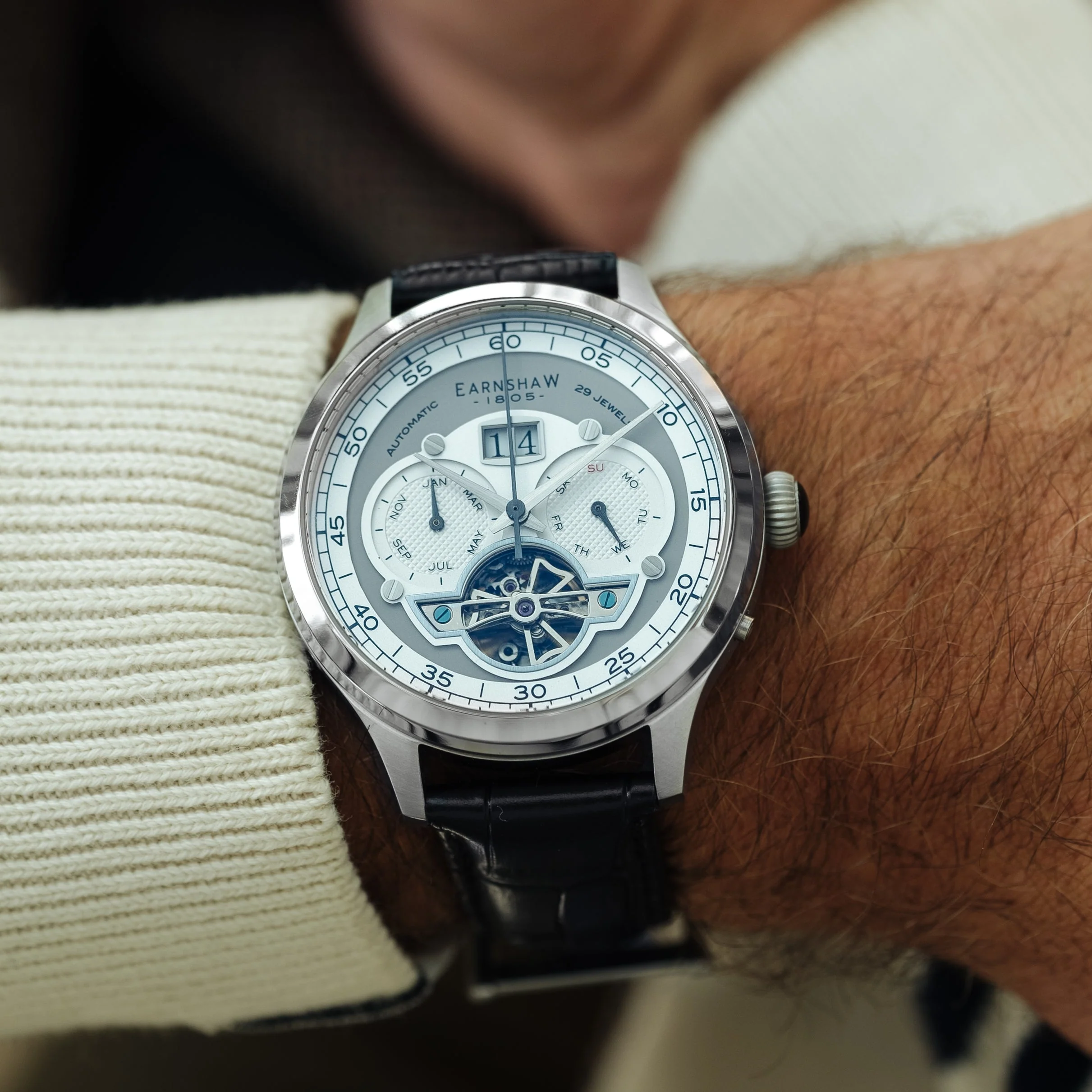 Baron Grand Date Calendar Open Heart Automatic Grey / Genuine Leather | Grey Dial - Image 2