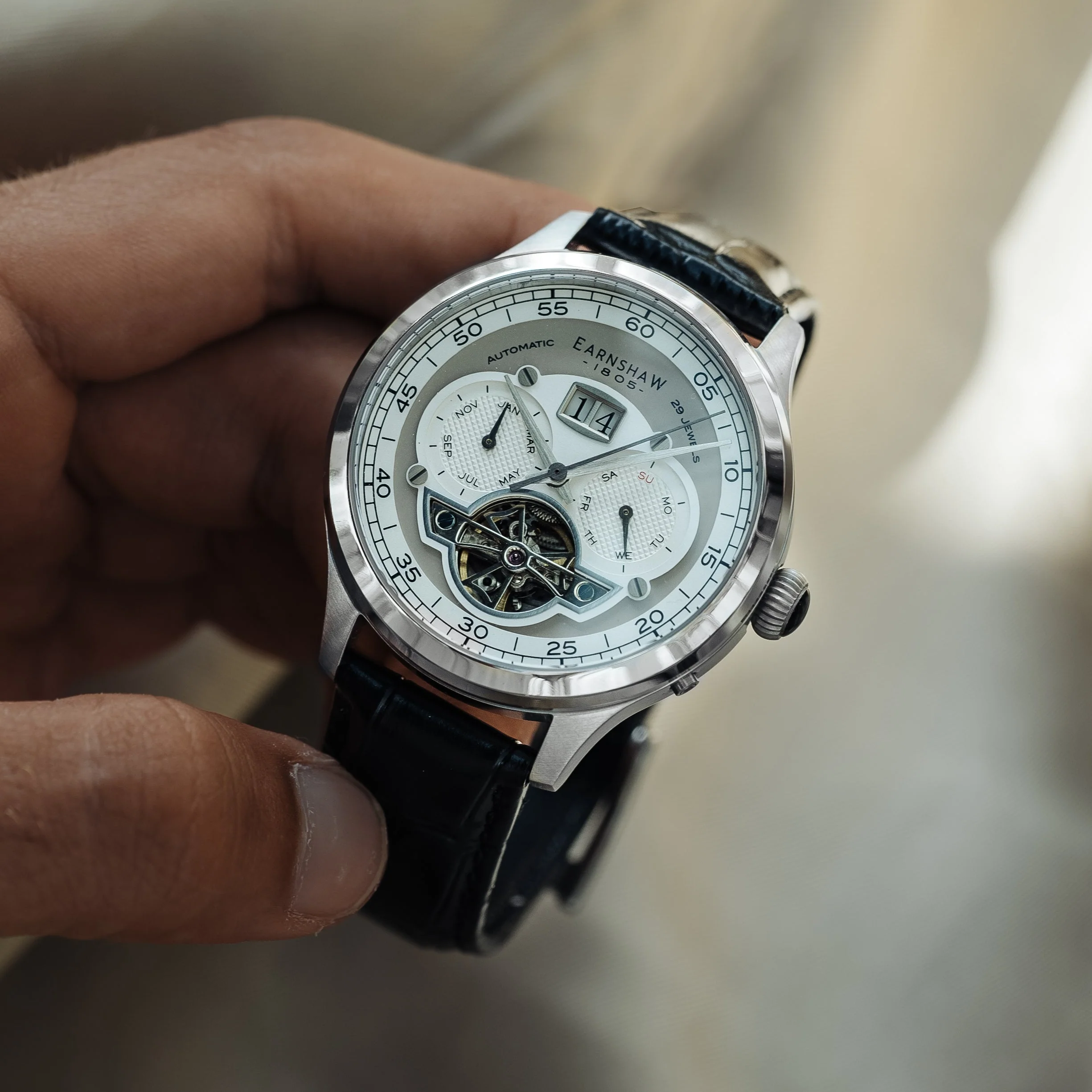 Baron Grand Date Calendar Open Heart Automatic Grey / Genuine Leather | Grey Dial - Image 3