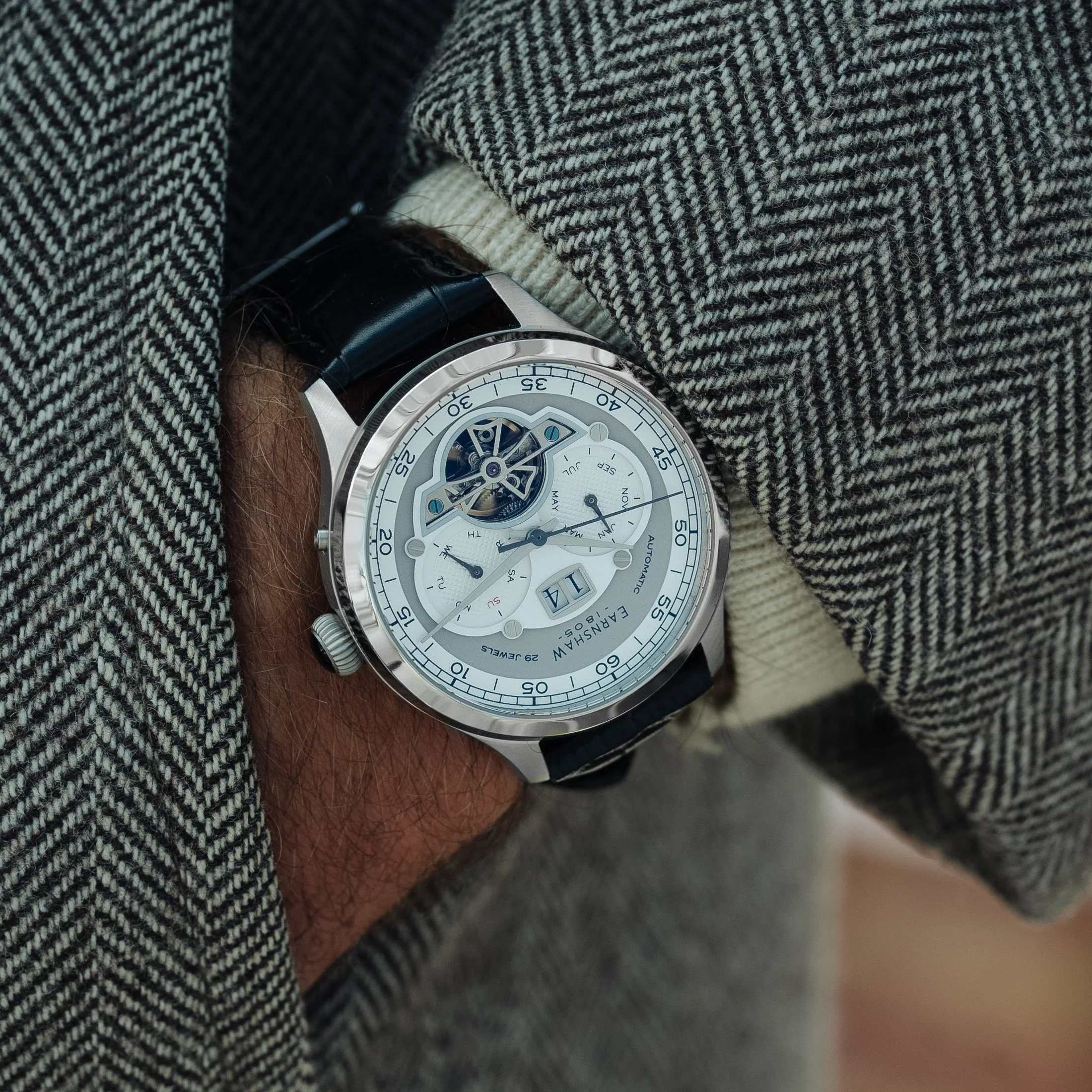 Baron Grand Date Calendar Open Heart Automatic Grey / Genuine Leather | Grey Dial - Image 4