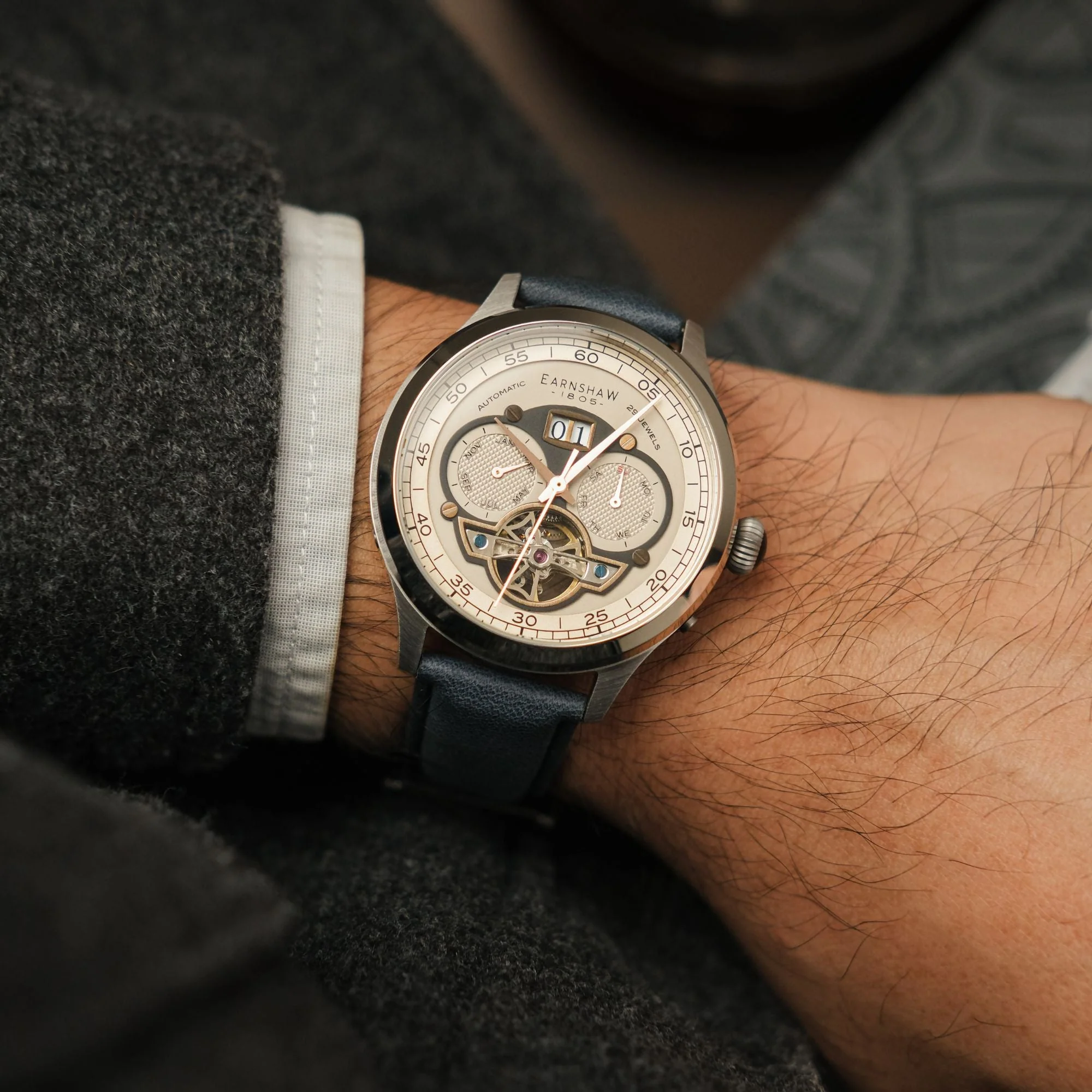 Baron Grand Date Calendar Open Heart Automatic Rose Gold / Blue Leather | Rose Gold Dial - Image 2