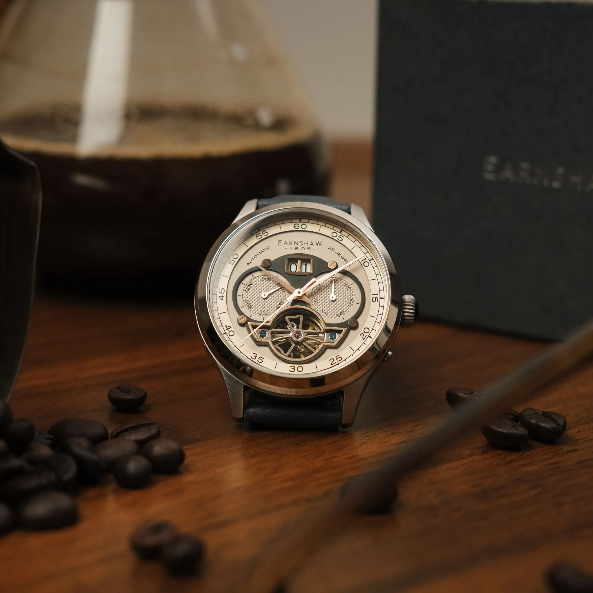 Baron Grand Date Calendar Open Heart Automatic Rose Gold / Blue Leather | Rose Gold Dial - Image 4