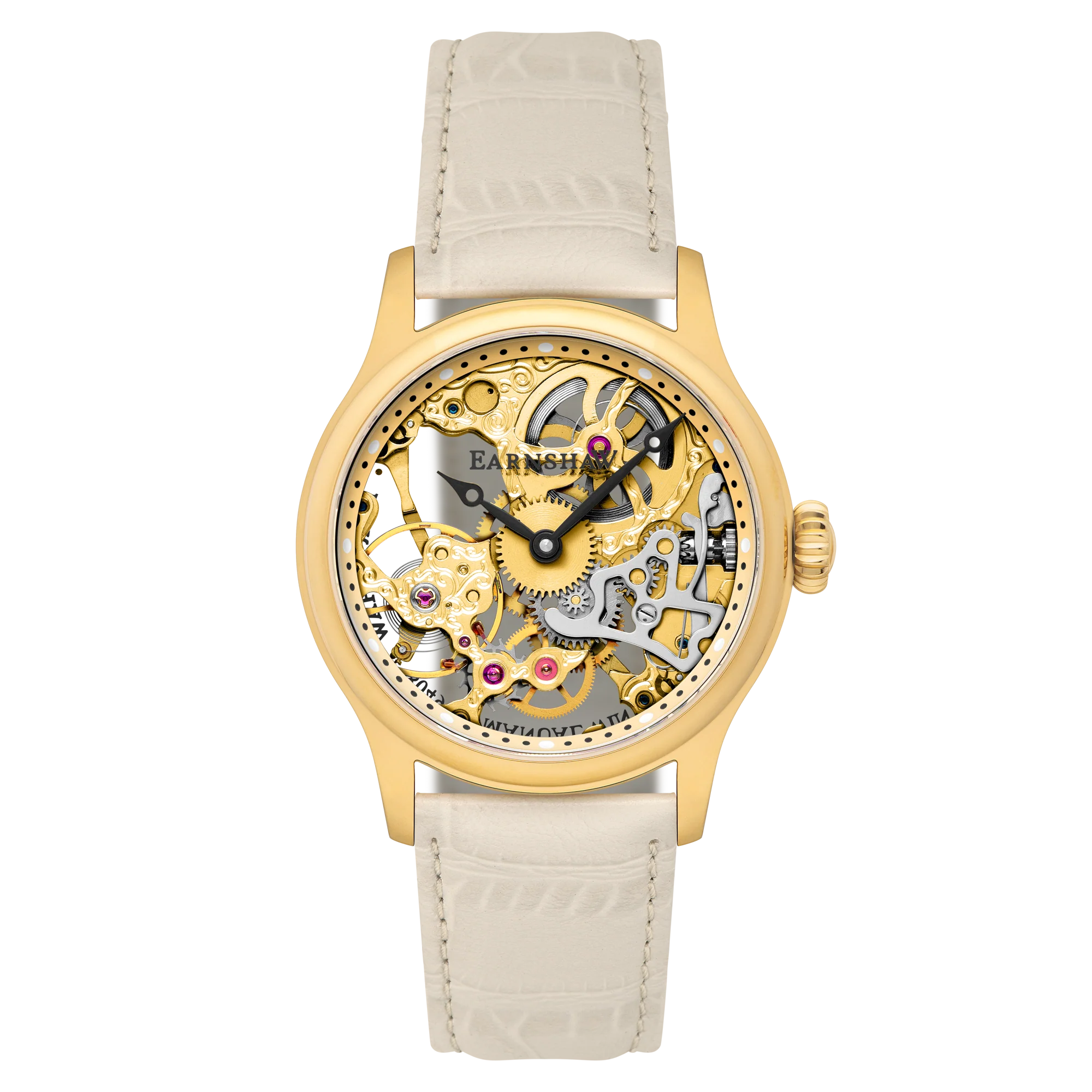 Bauer Mechanical Skeleton Gold / Genuine Leather Gold Dial
