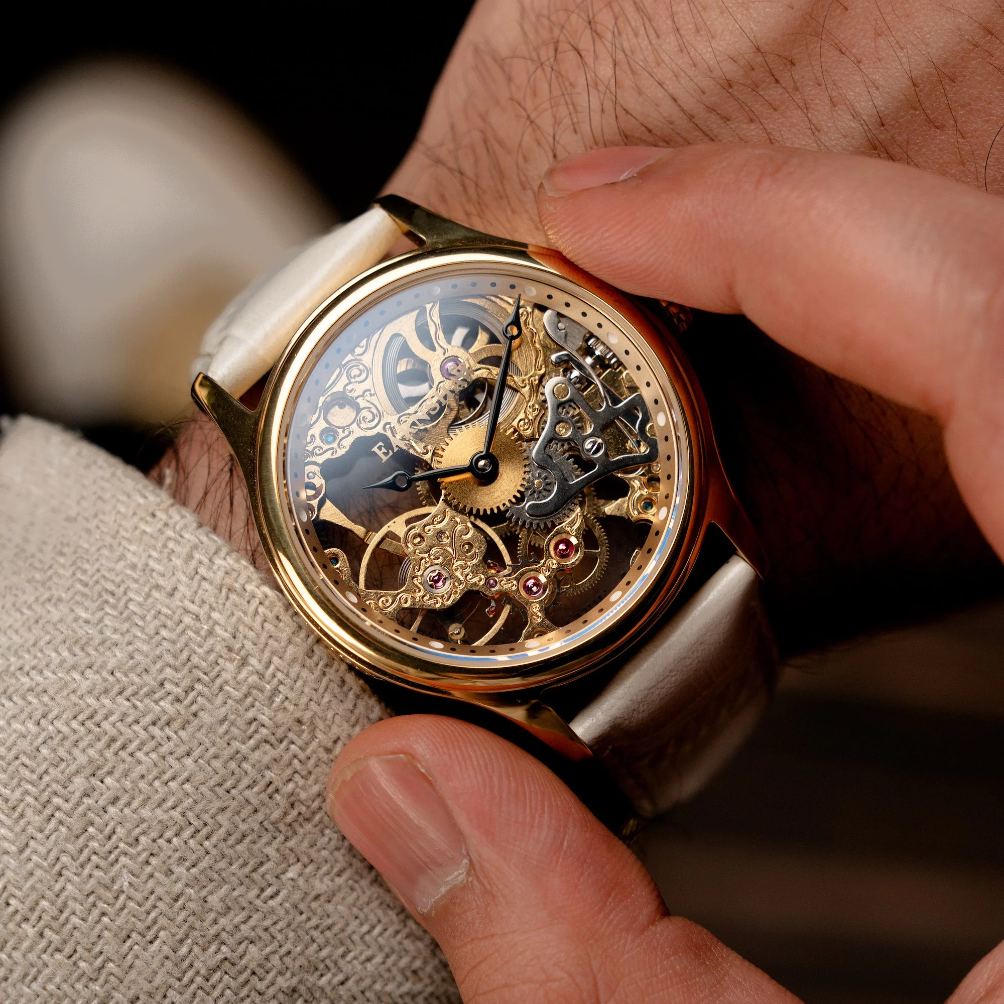 Bauer Mechanical Skeleton Gold / Genuine Leather Gold Dial - Image 2