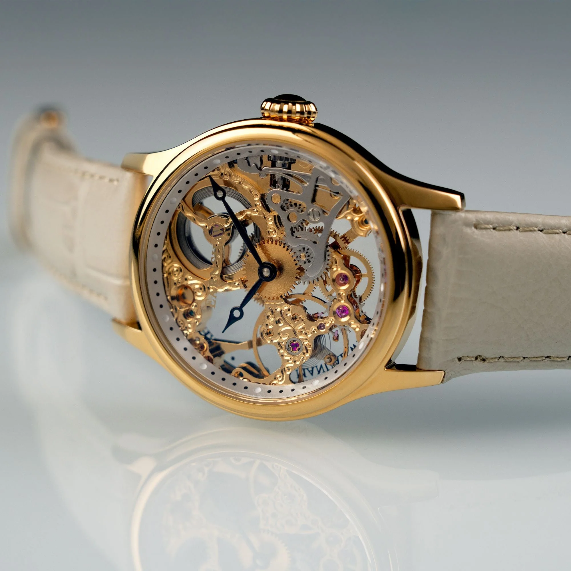 Bauer Mechanical Skeleton Gold / Genuine Leather Gold Dial - Image 3
