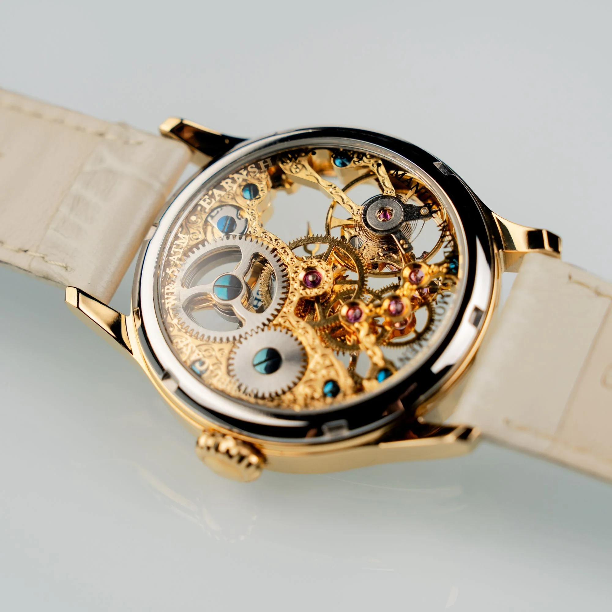 Bauer Mechanical Skeleton Gold / Genuine Leather Gold Dial - Image 4