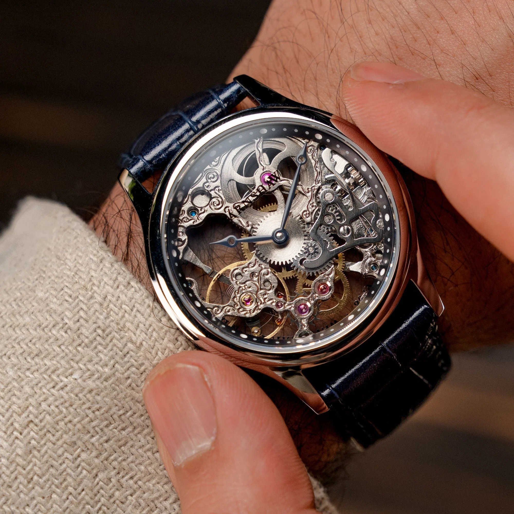 Bauer Mechanical Skeleton Silver / Genuine Leather | Silver Dial - Image 2
