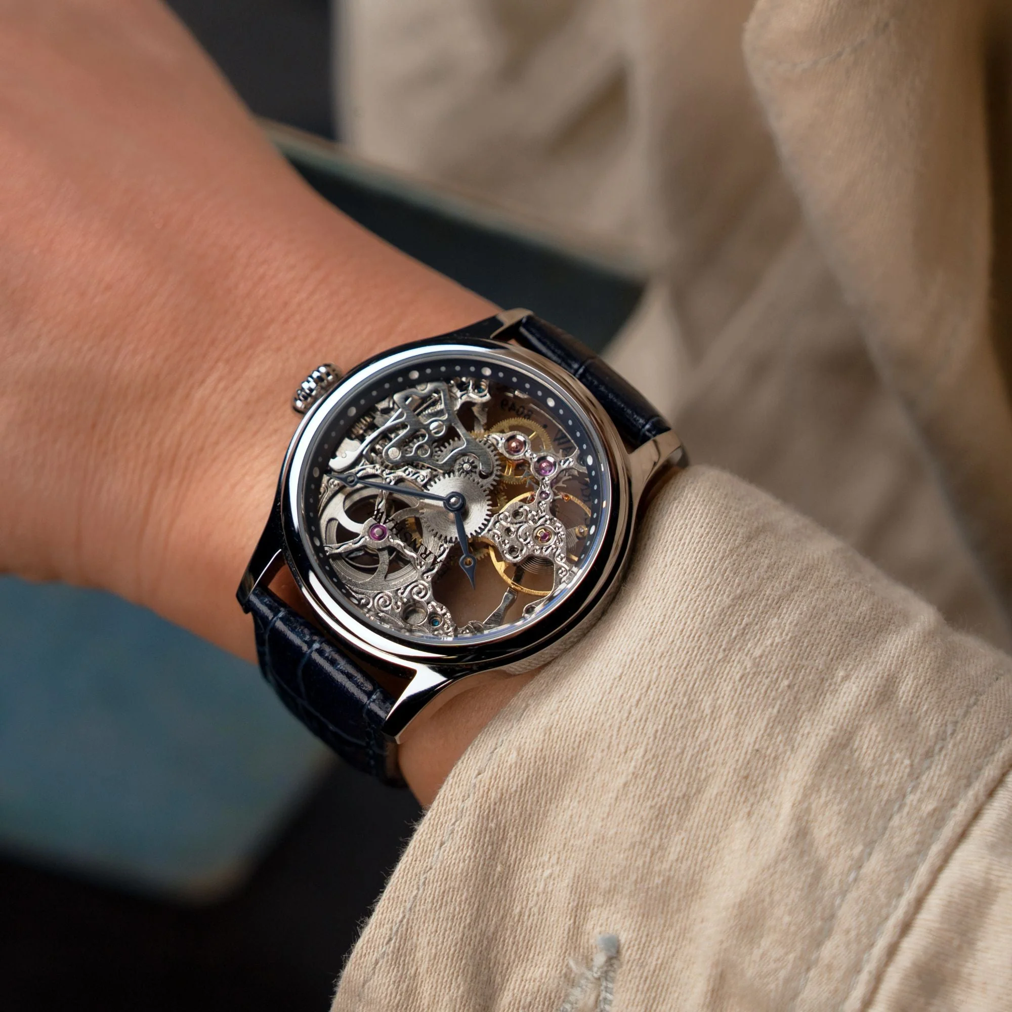 Bauer Mechanical Skeleton Silver / Genuine Leather | Silver Dial - Image 3