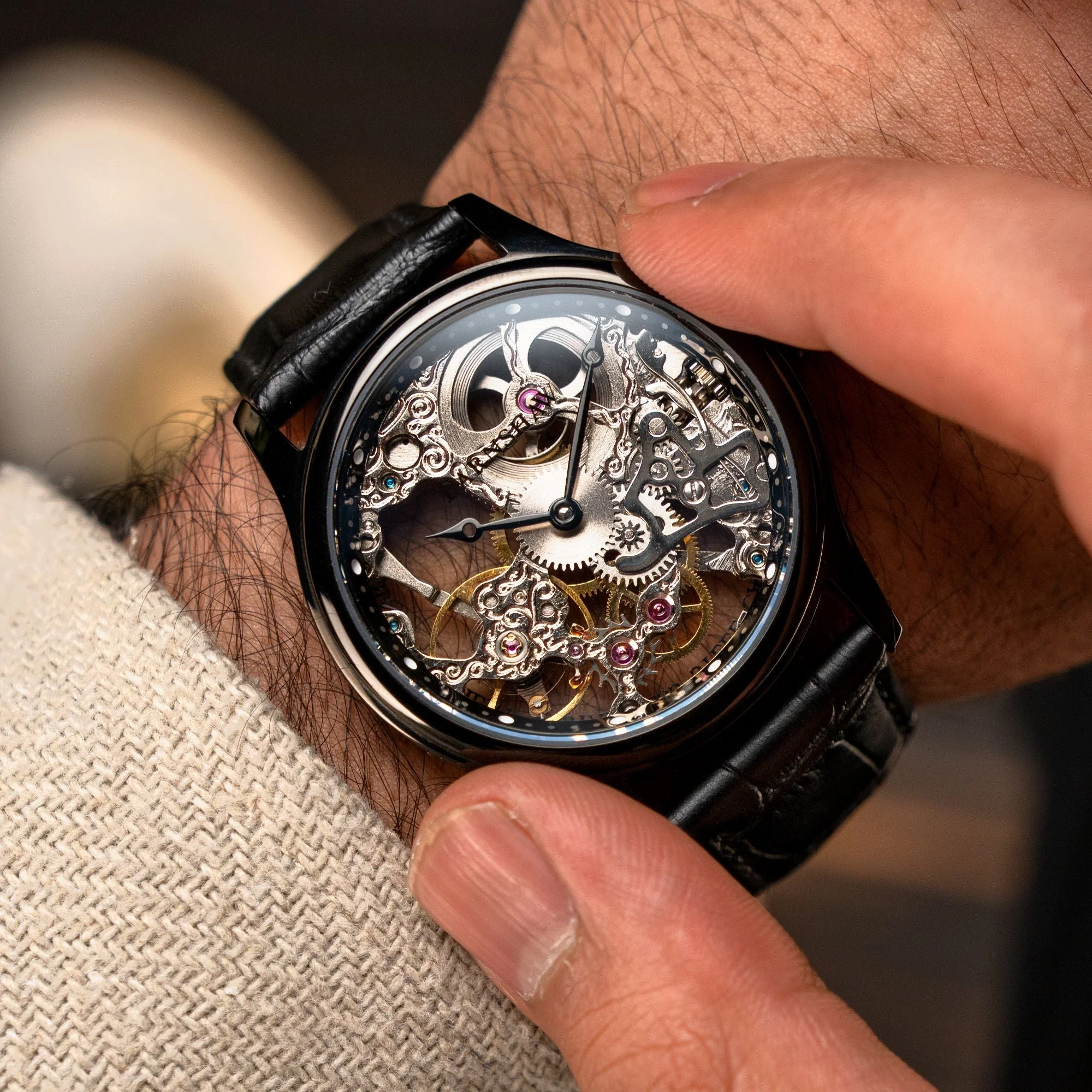 Bauer Mechanical Skeleton Transparent / Genuine Leather | Transparent Dial - Image 3