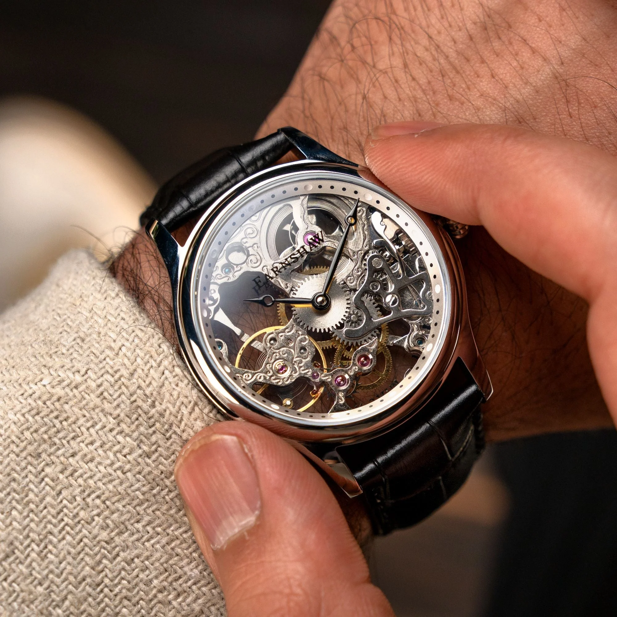 Bauer Mechanical Skeleton Transparent / Genuine Leather Transparent Dial - Image 2