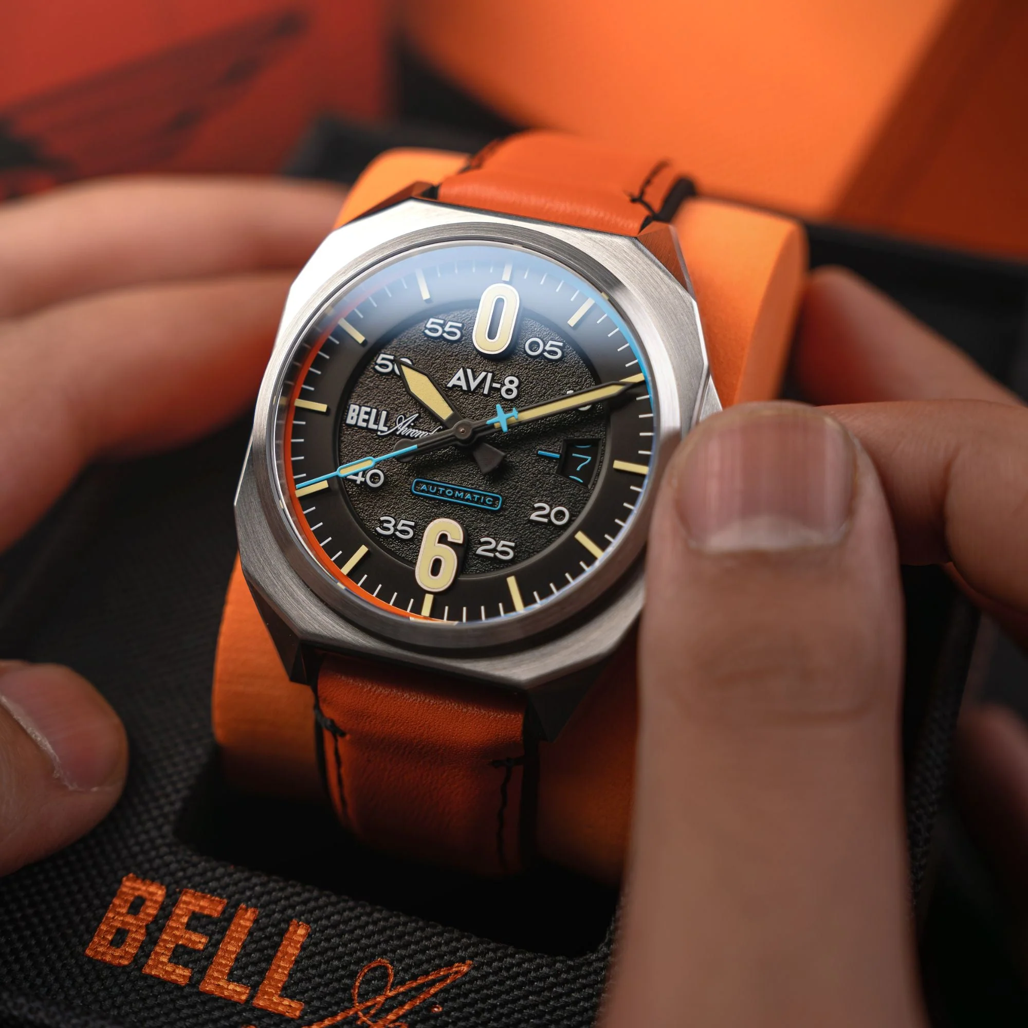 Bell X-1 Machbuster Automatic Black / Orange Hybrid leather and rubber strap | Black Dial - Image 3