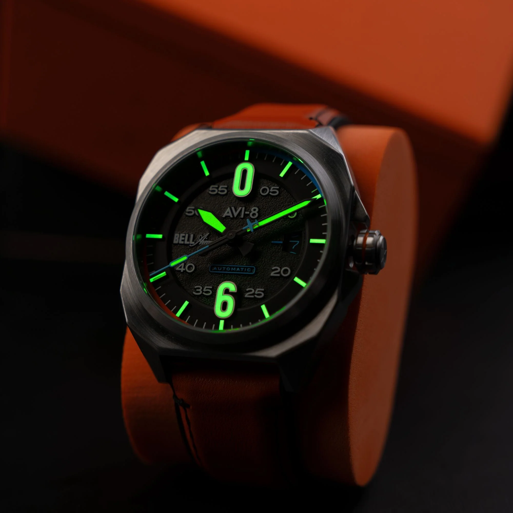 Bell X-1 Machbuster Automatic Black / Orange Hybrid leather and rubber strap | Black Dial - Image 4