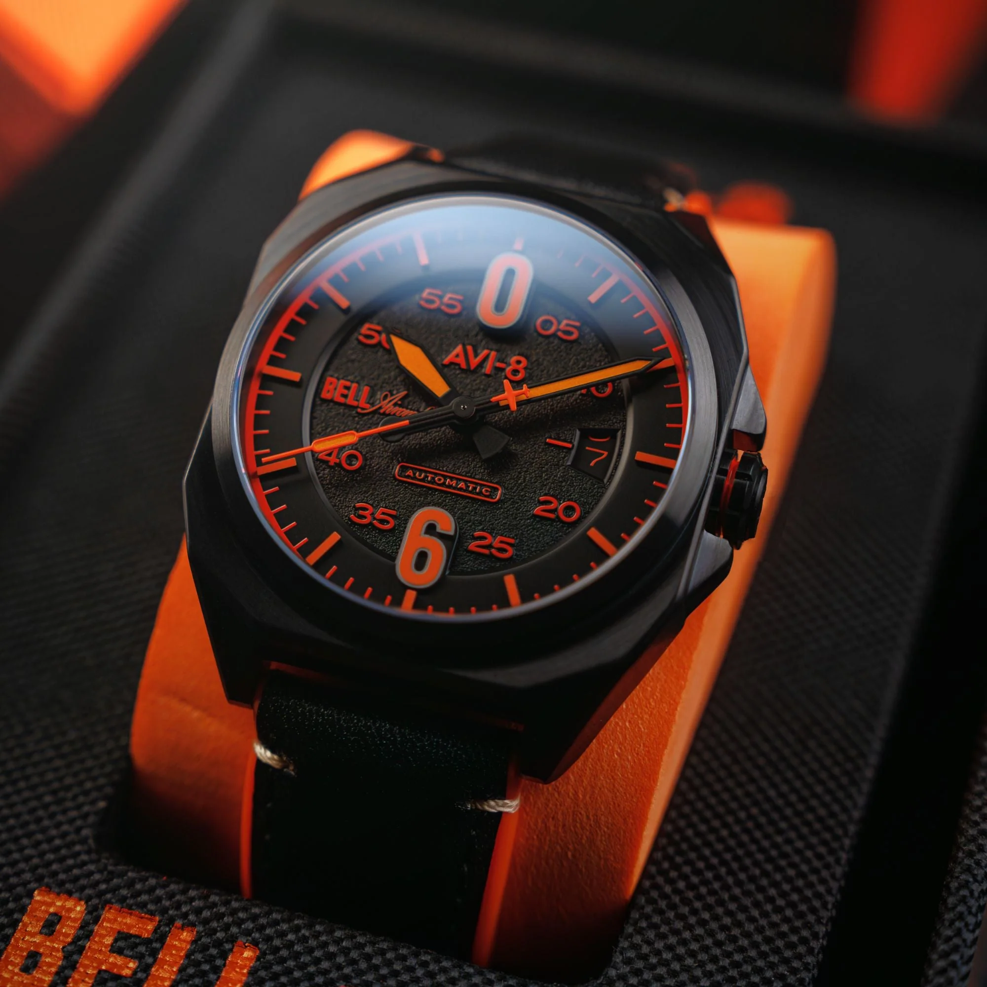 Bell X-1 Machbuster Automatic Black / Black Hybrid leather and rubber strap | Black Dial - Image 3