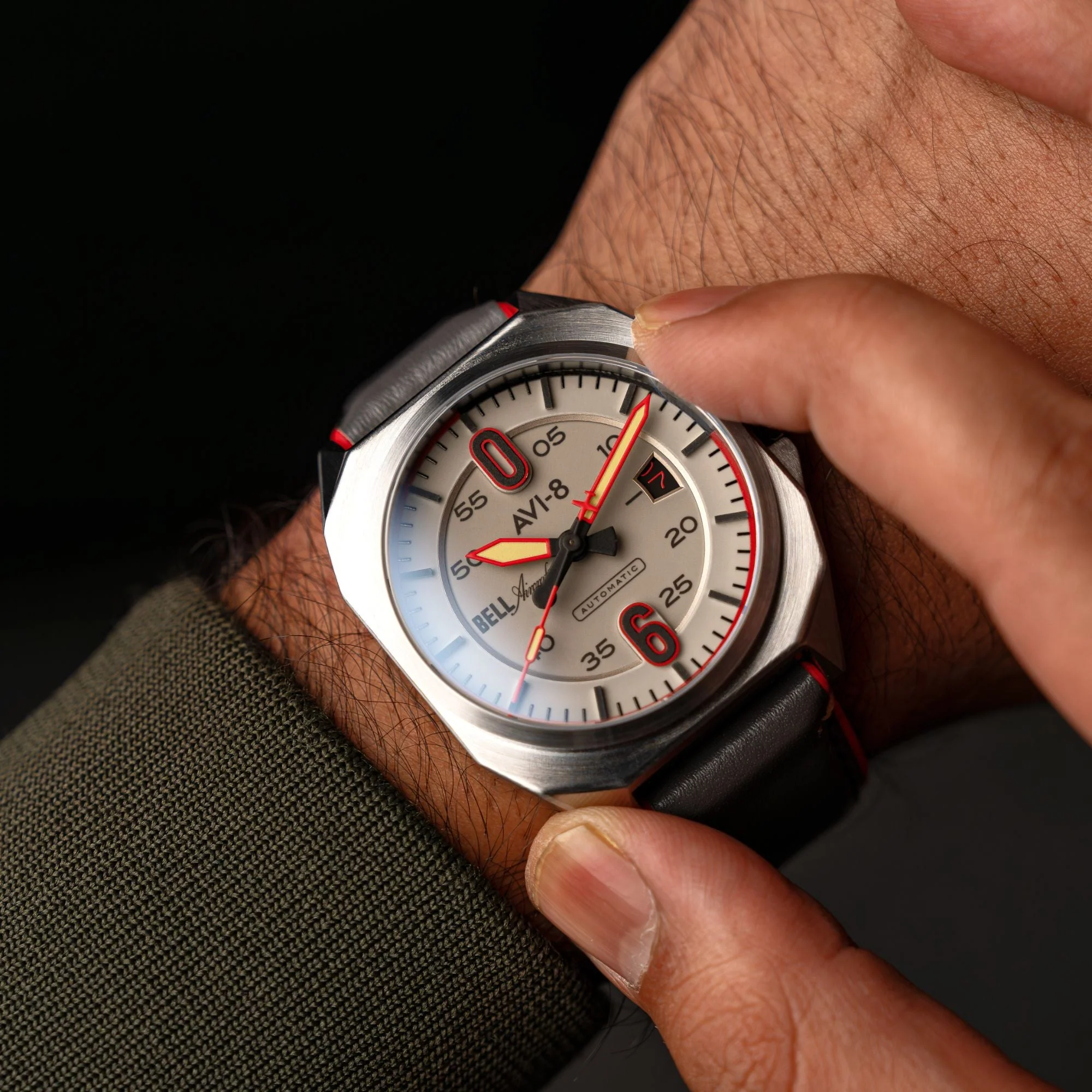 Bell X-1 Machbuster Automatic Gray / Brown Hybrid leather and rubber strap | Gray Dial - Image 2