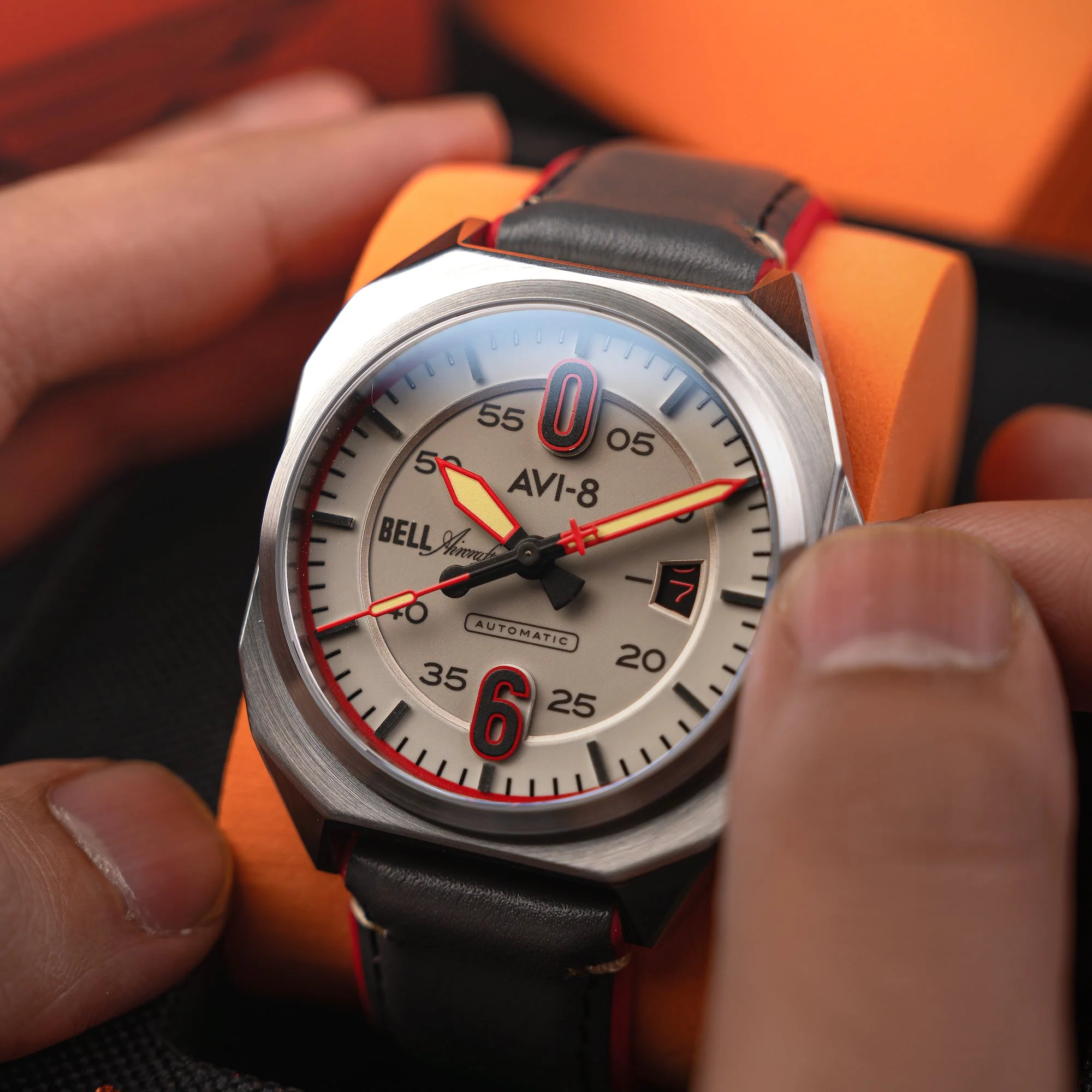Bell X-1 Machbuster Automatic Gray / Brown Hybrid leather and rubber strap | Gray Dial - Image 3