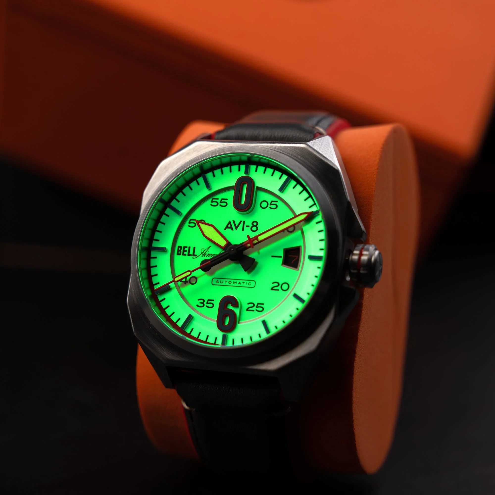 Bell X-1 Machbuster Automatic Gray / Brown Hybrid leather and rubber strap | Gray Dial - Image 4